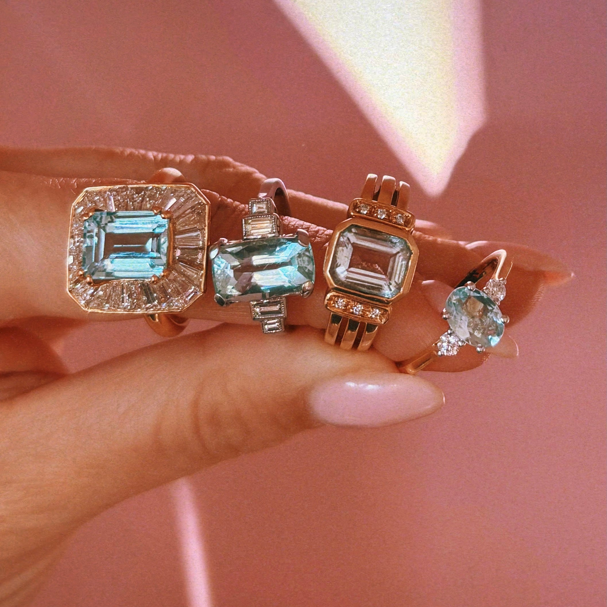 18ct gold 3.30ct aquamarine and baguette diamond cluster ring