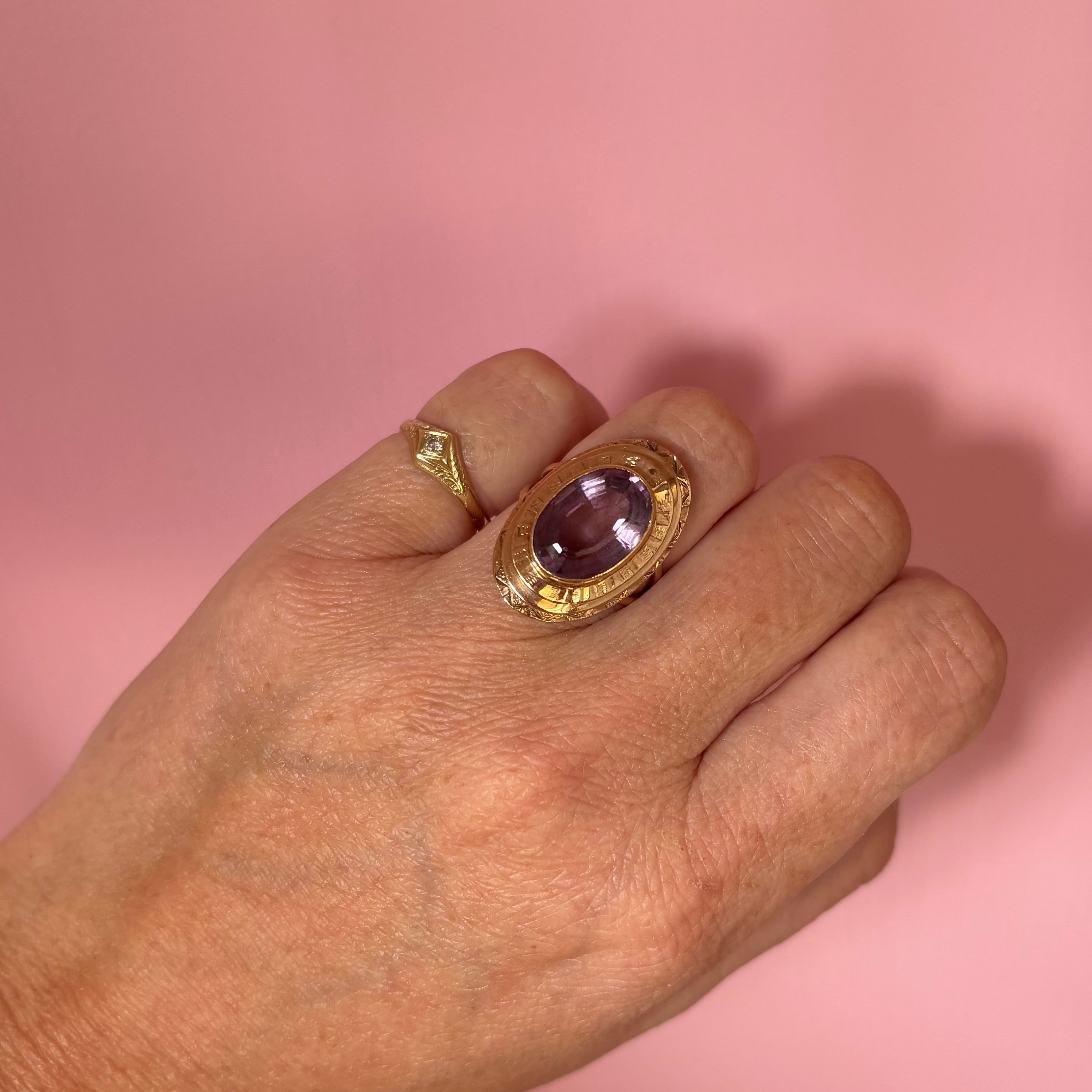 9ct gold bezel set oval amethyst ring
