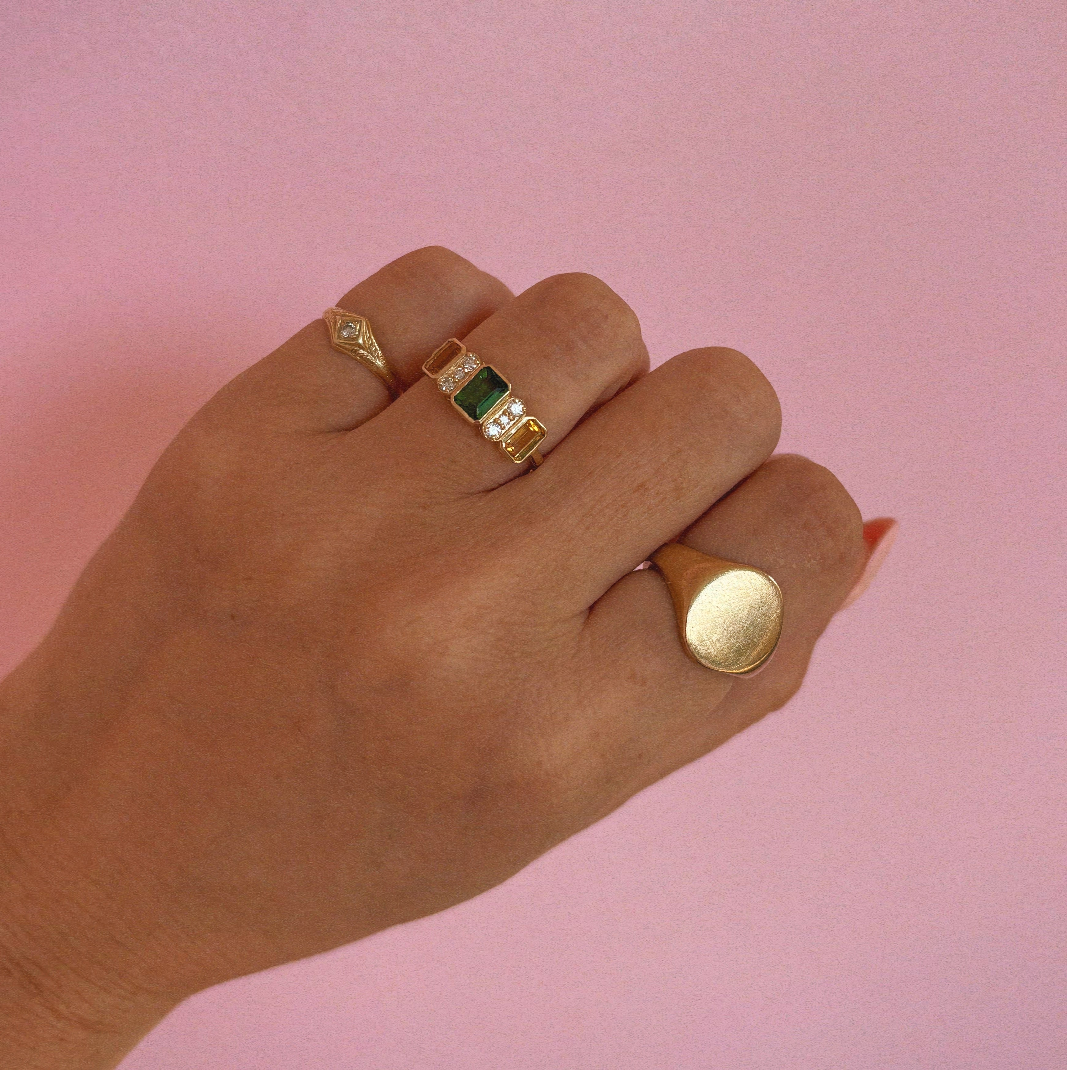 9ct gold green tourmaline, citrine and diamond ring (made to order)