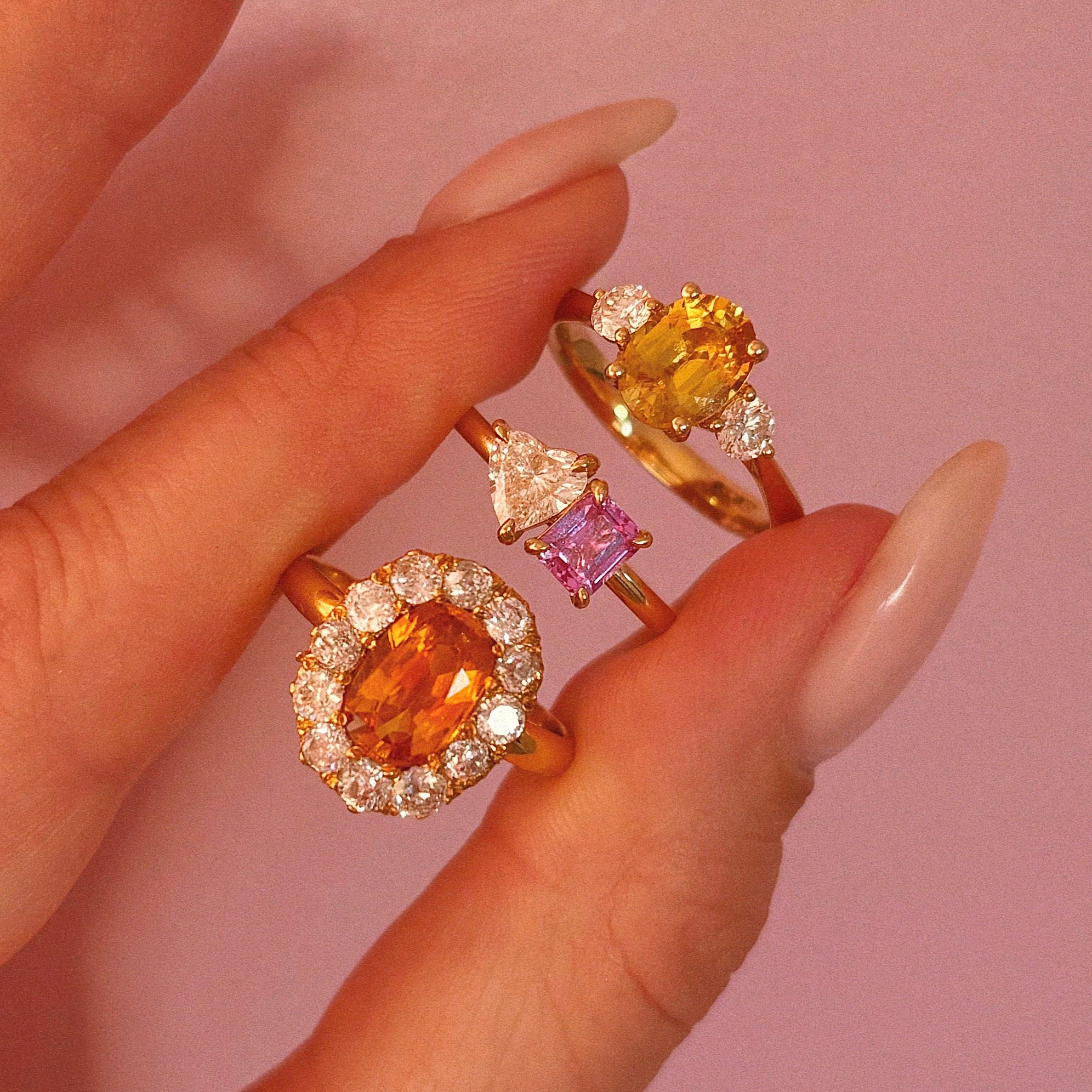 18ct gold ‘toi et moi’ 0.46ct heart-shaped diamond and 0.60ct pink sapphire ring (made to order)