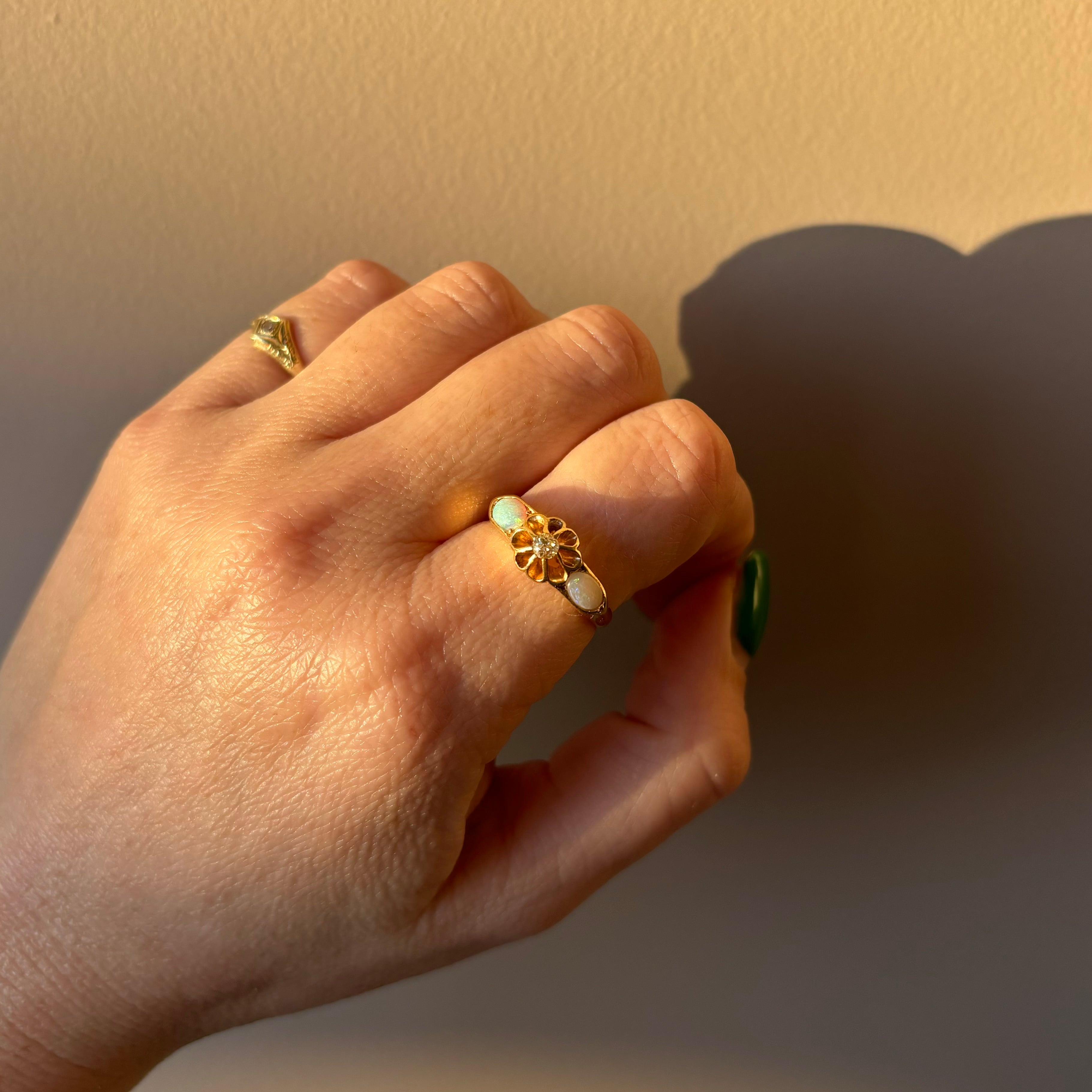 18ct gold opal and diamond buttercup ring