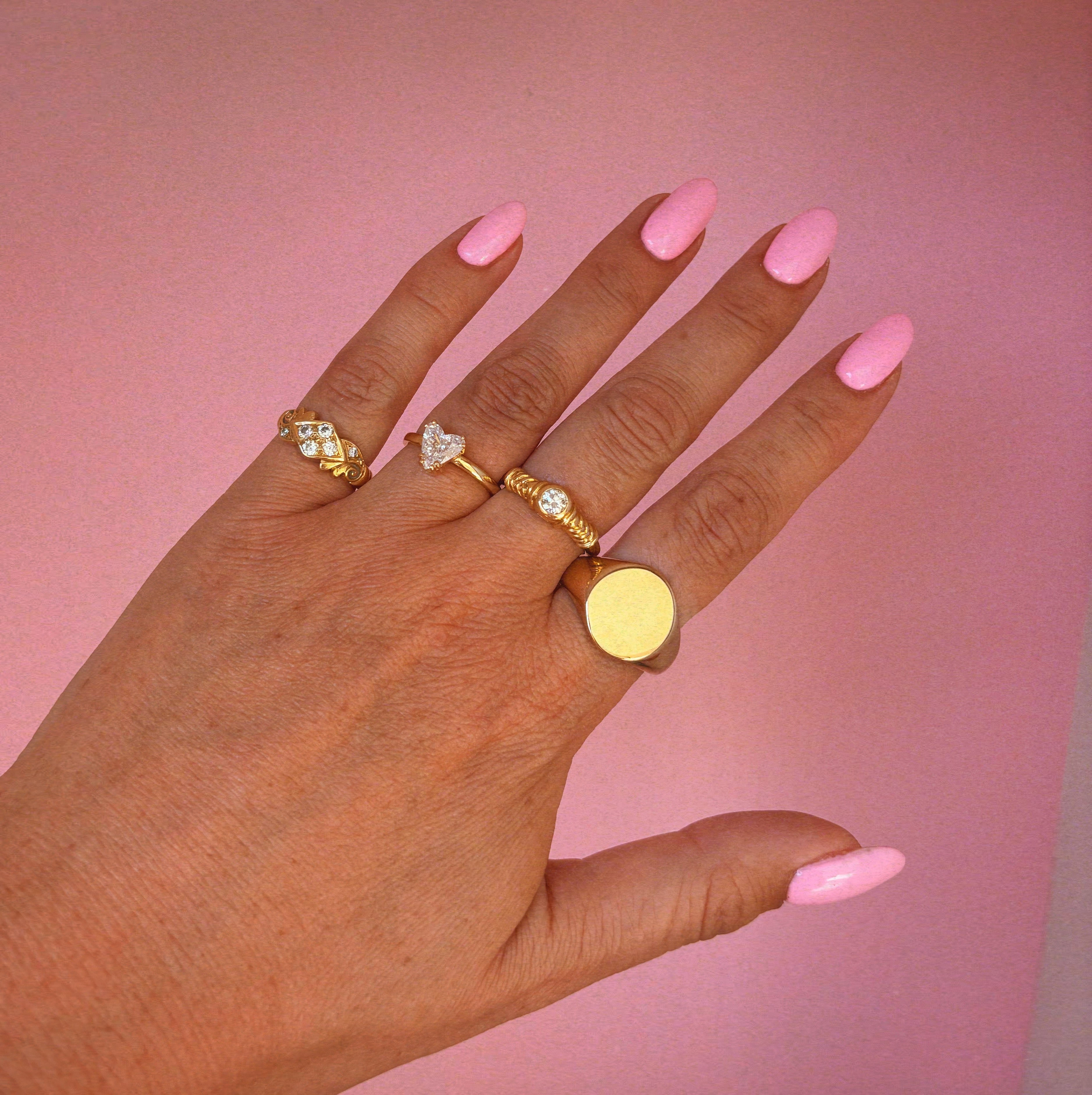 9ct gold circular signet ring with custom engraving and gemstones (made to order)