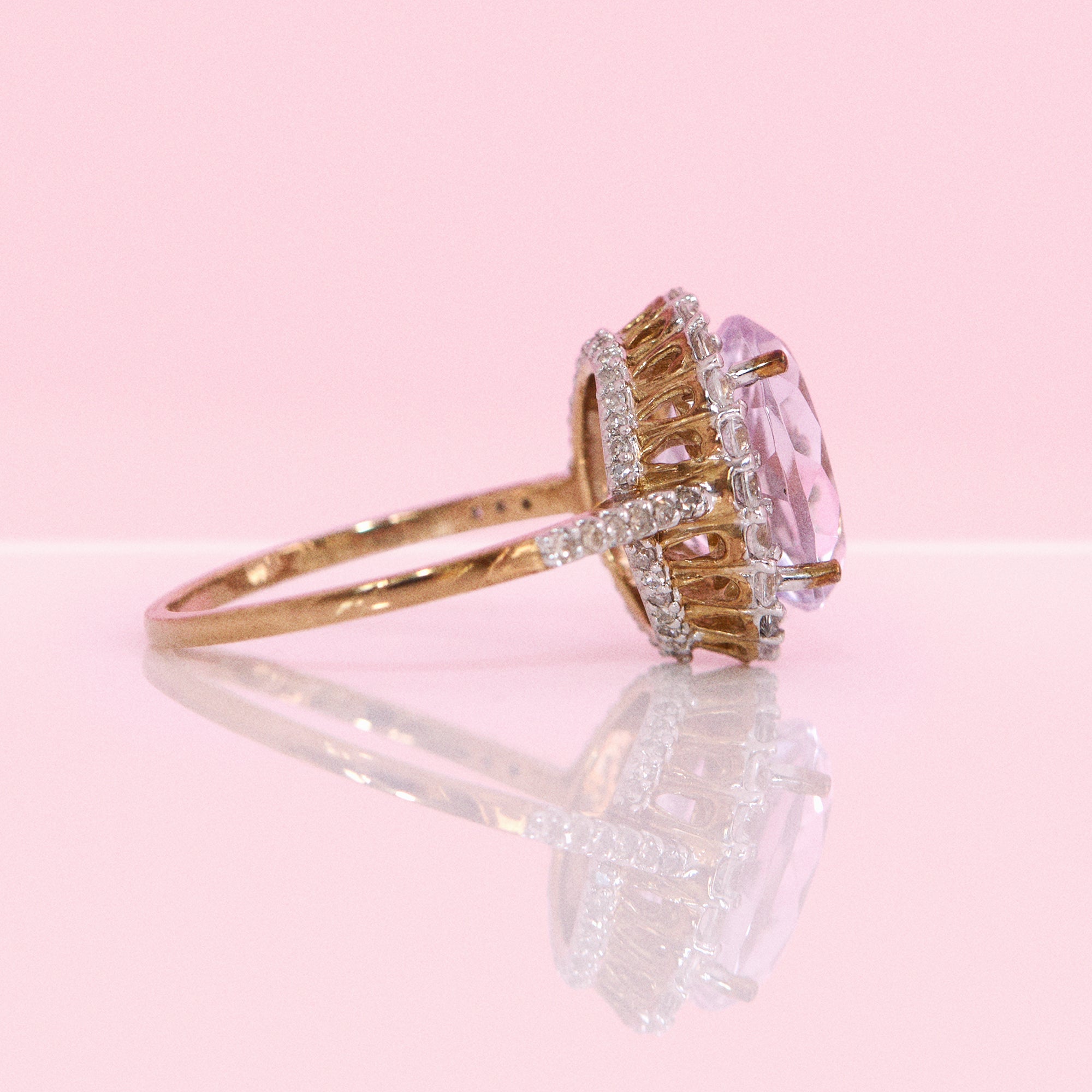 9ct gold amethyst and diamond cluster ring