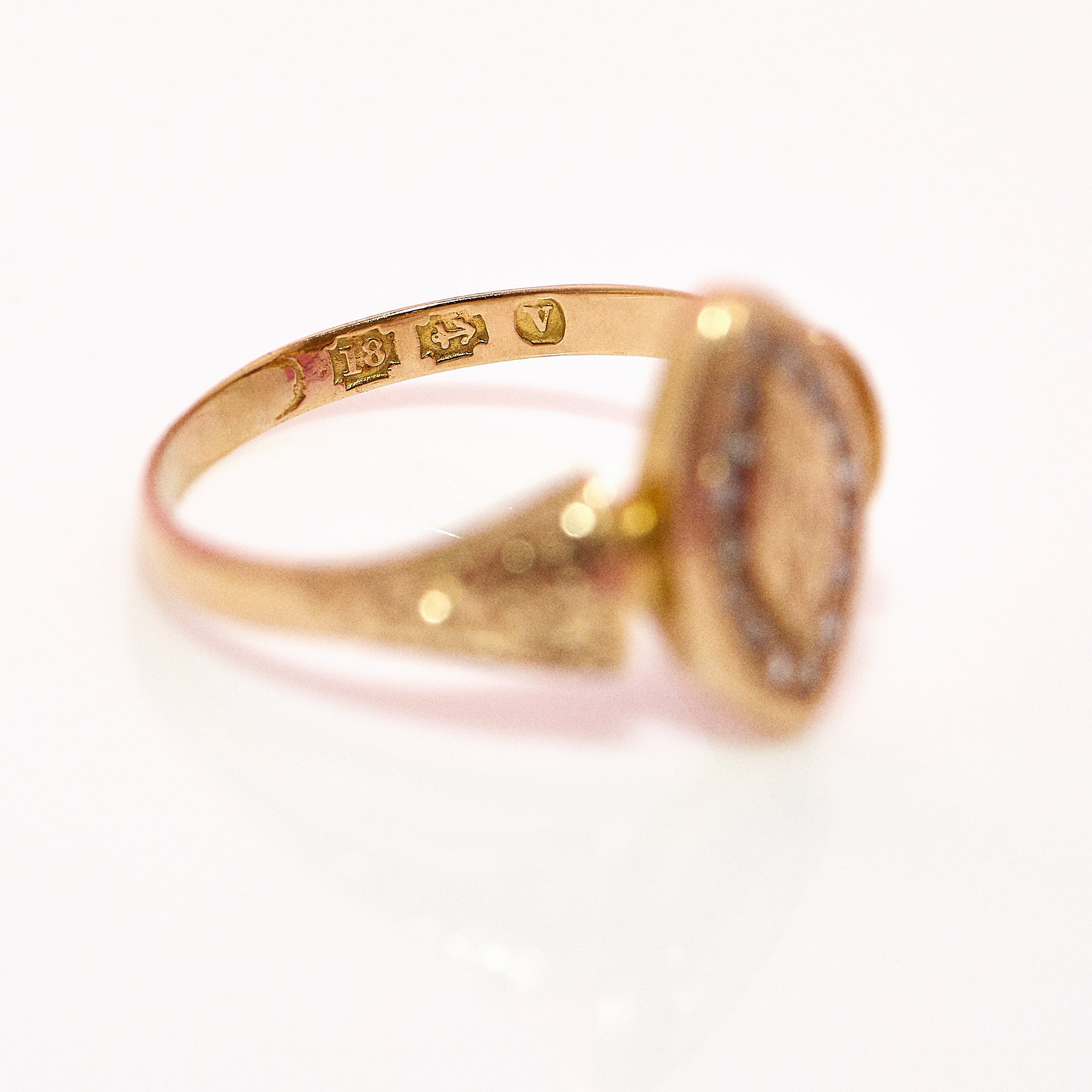 18ct gold rose cut diamond marquise Victorian ring from 1870