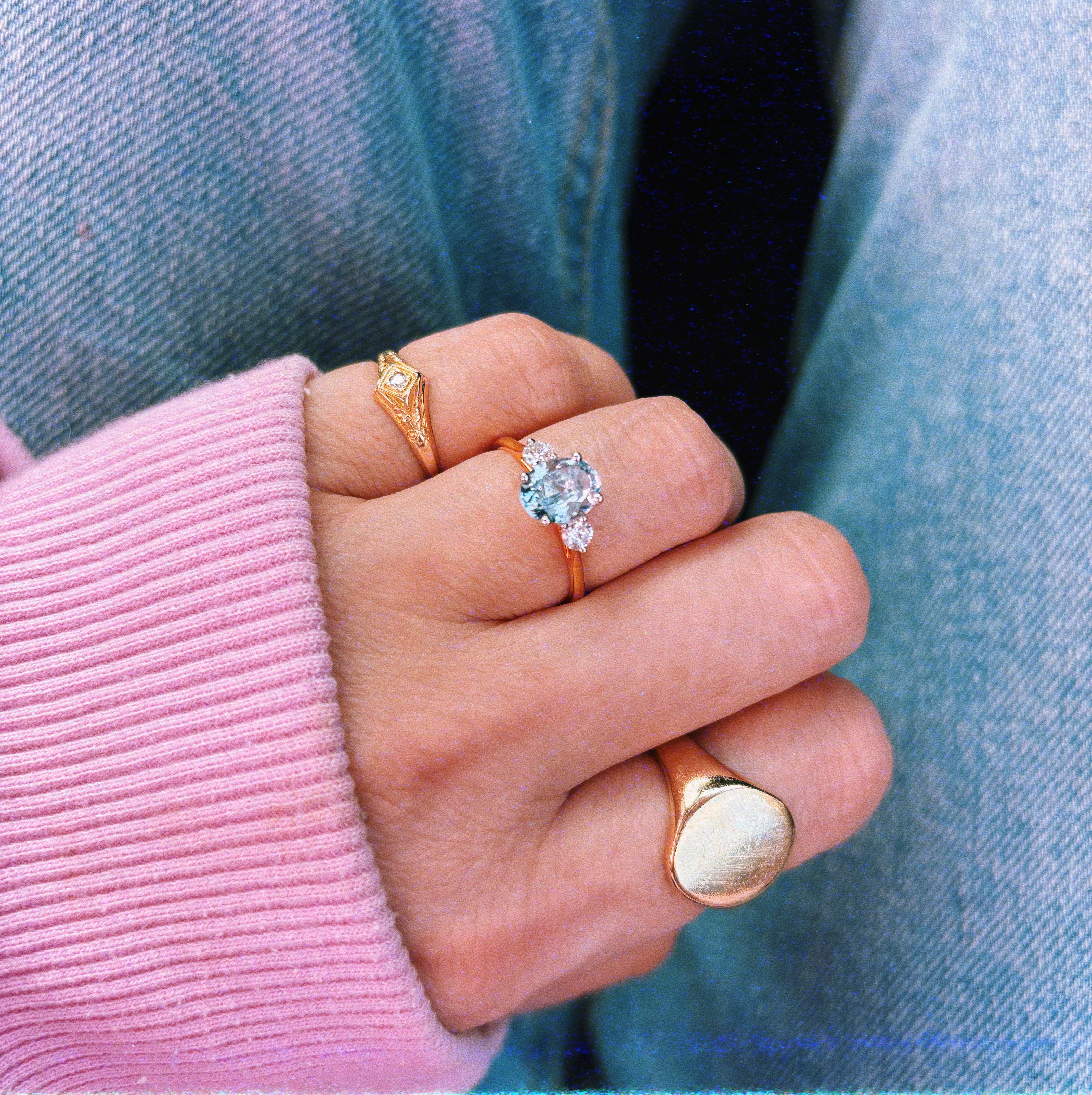 18ct gold 1.08ct aquamarine and diamond three stone ring (made to order)
