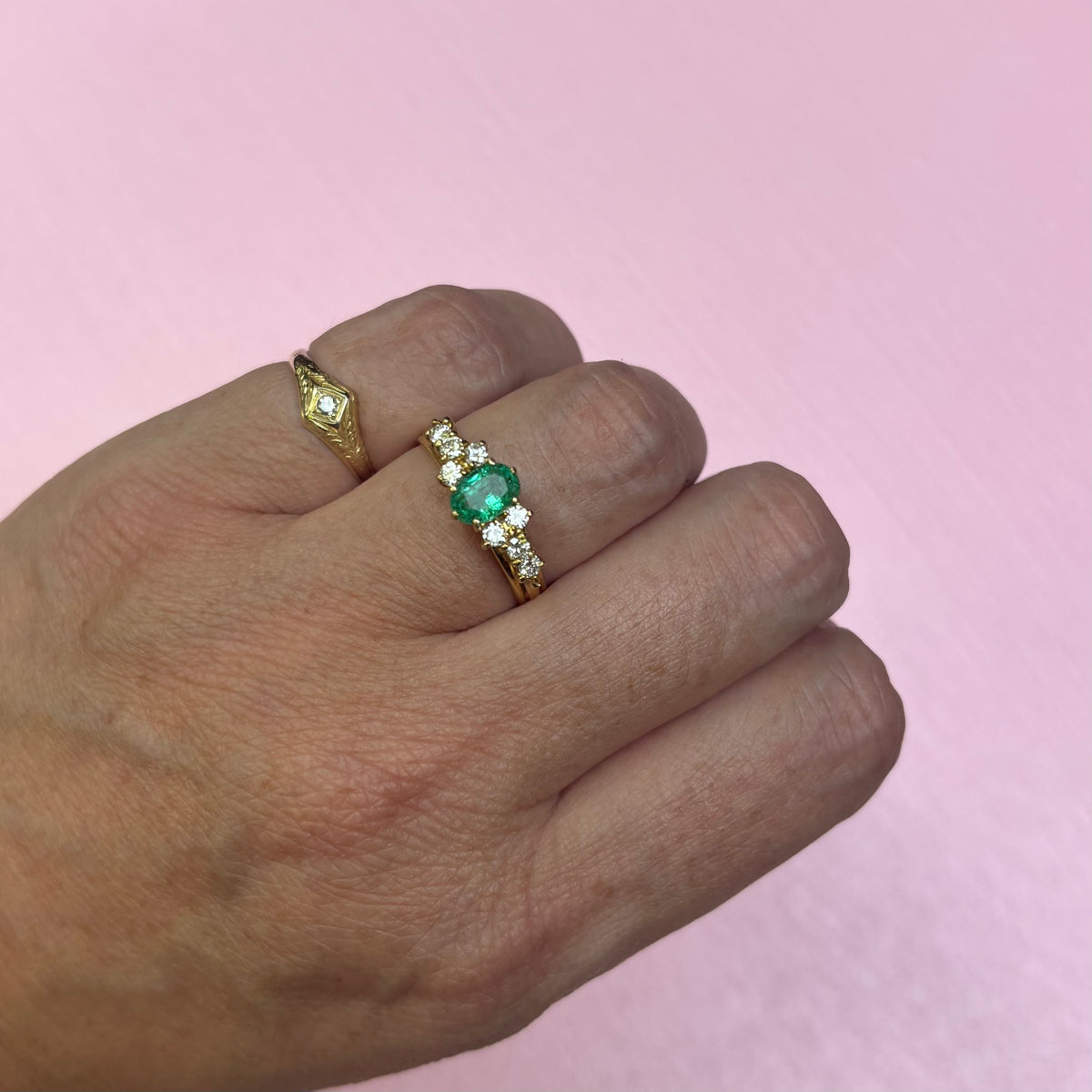 Vintage 18ct gold emerald and diamond ring