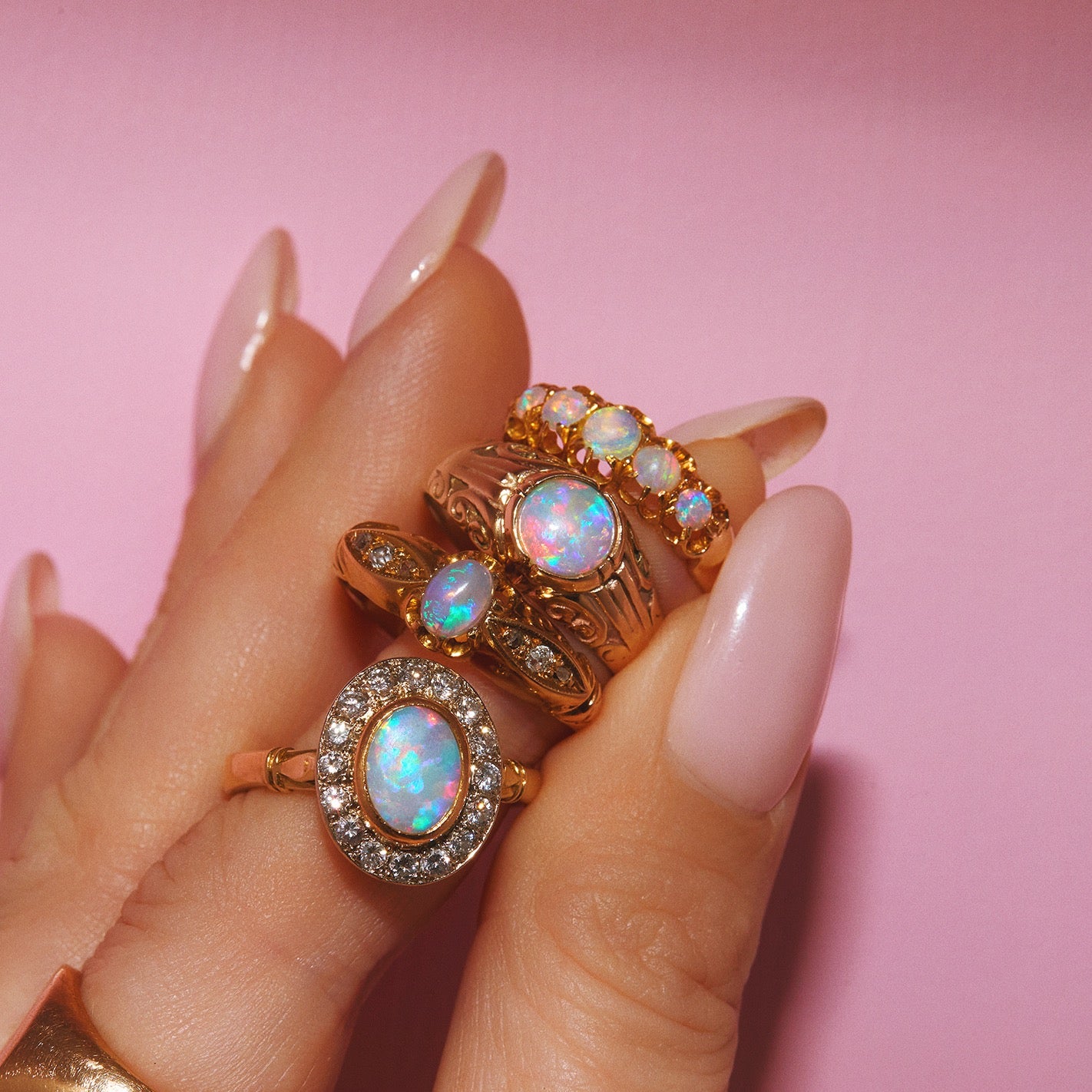 18ct gold bezel set opal and diamond ring from 1993
