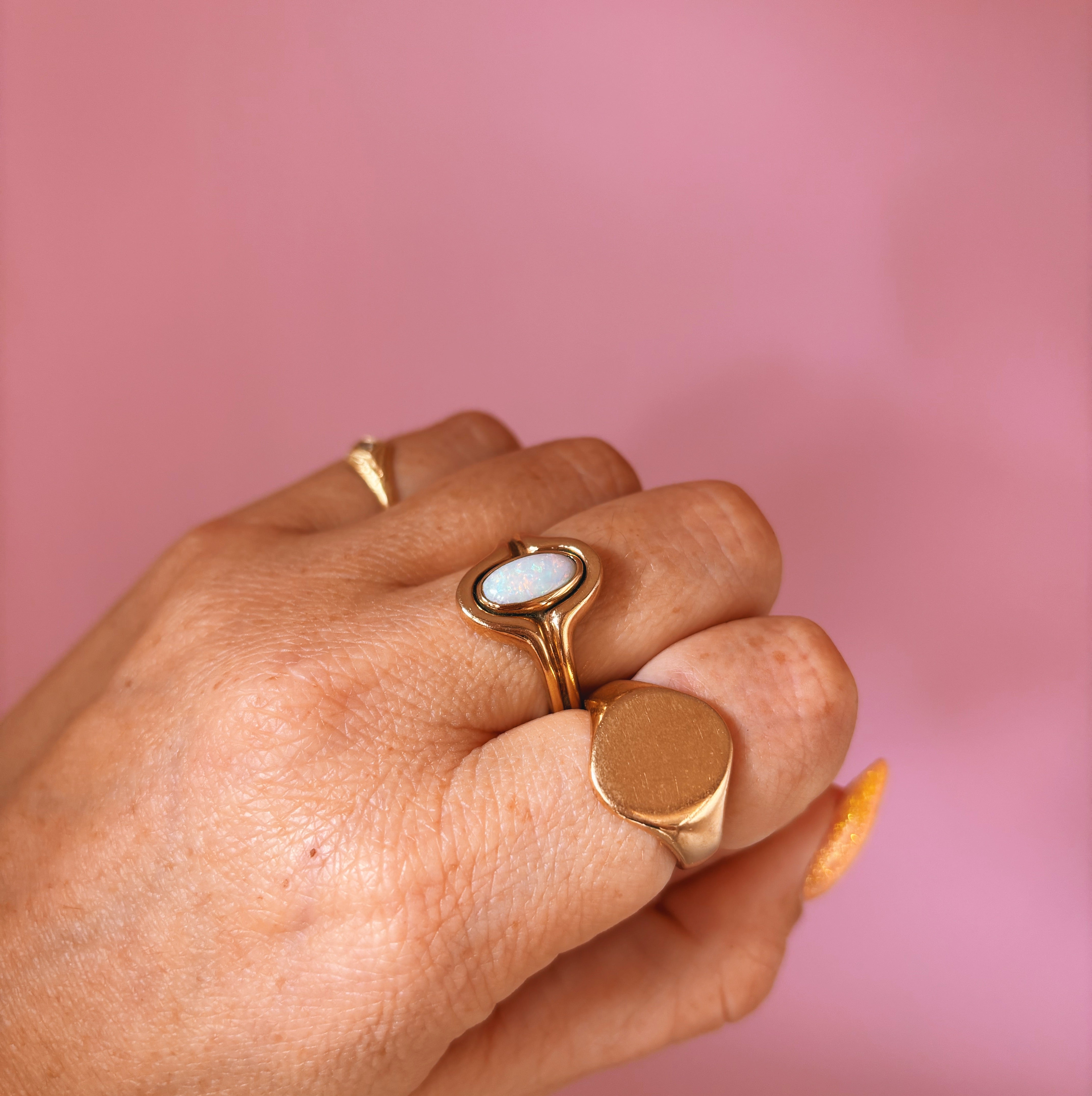 9ct gold bezel set opal chunky ring