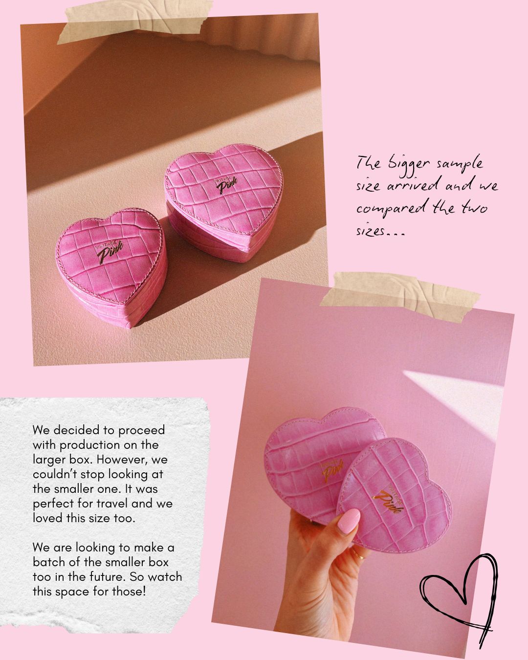 Heart-shaped pink faux croc and red velvet jewellery box (large)