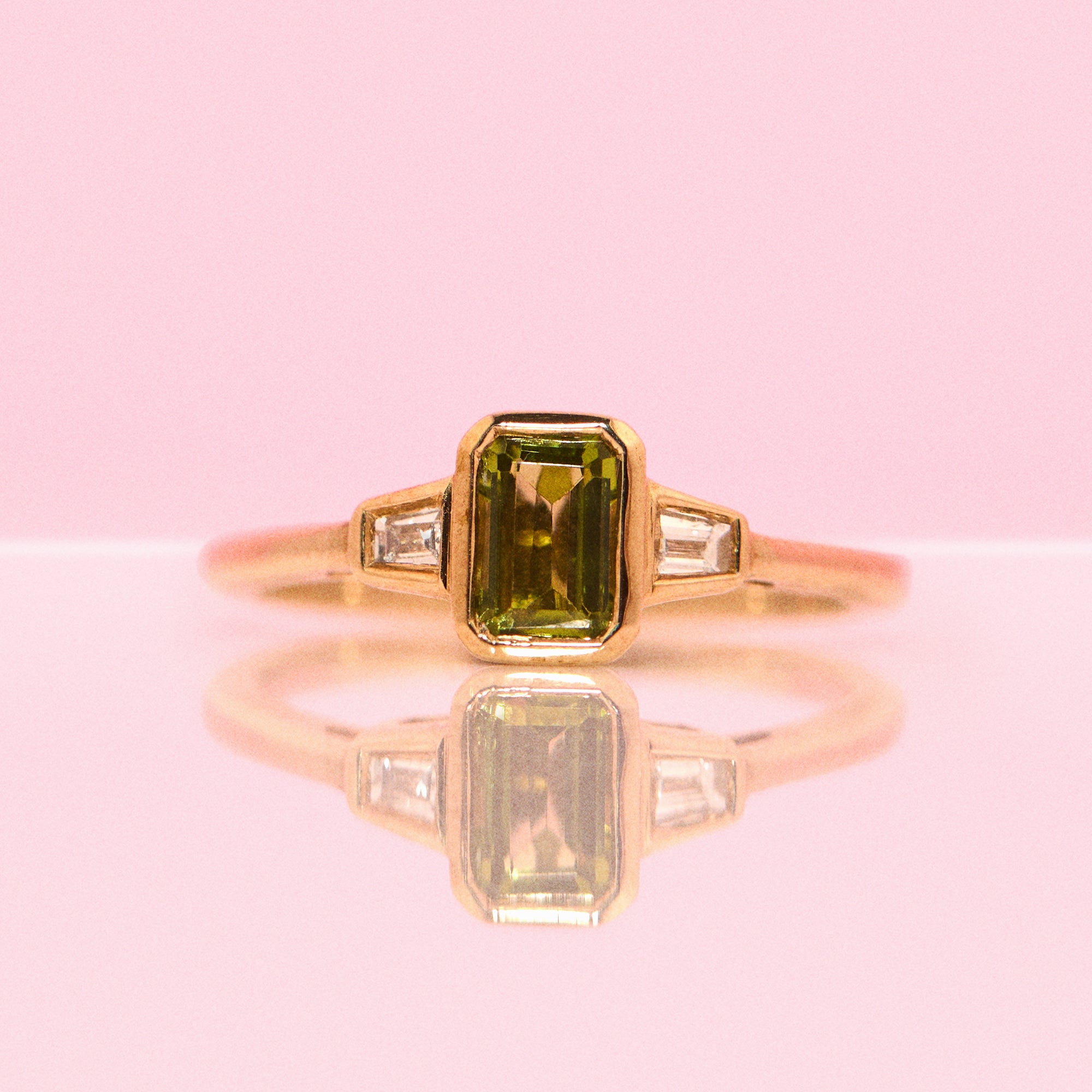9ct gold peridot and diamond three stone ring (made to order)