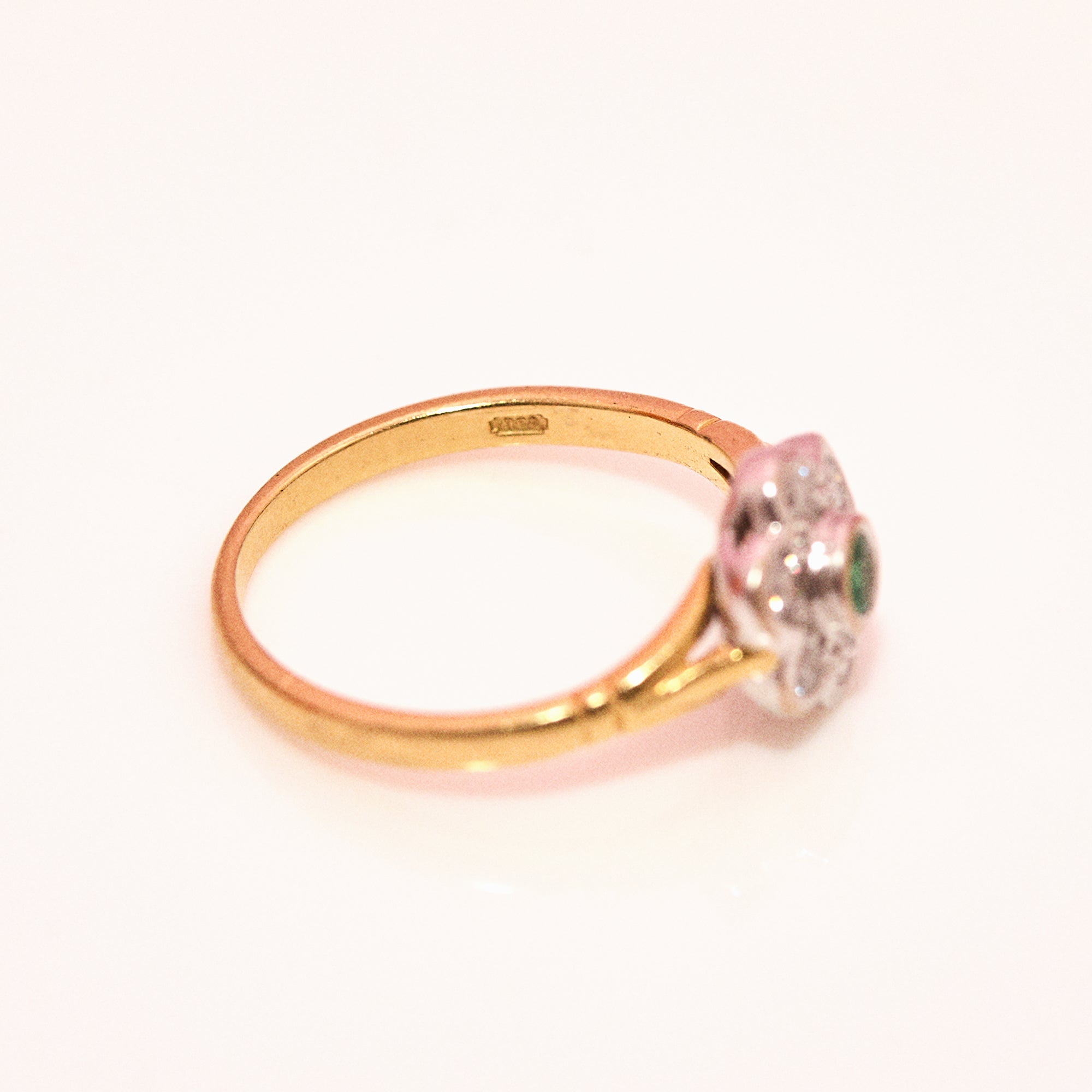 18ct gold emerald and diamond flower ring