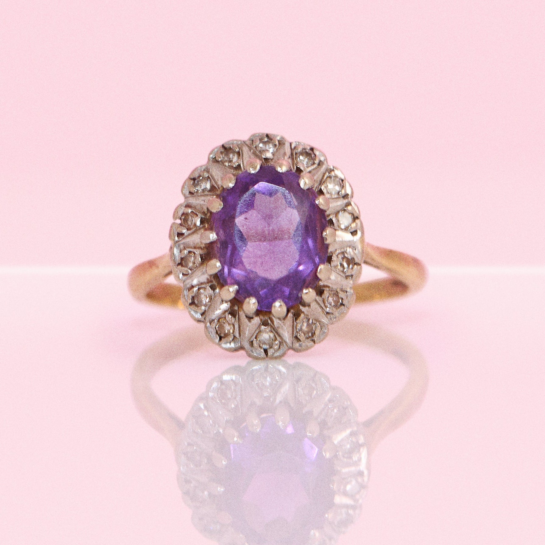 18ct gold amethyst and diamond cluster ring