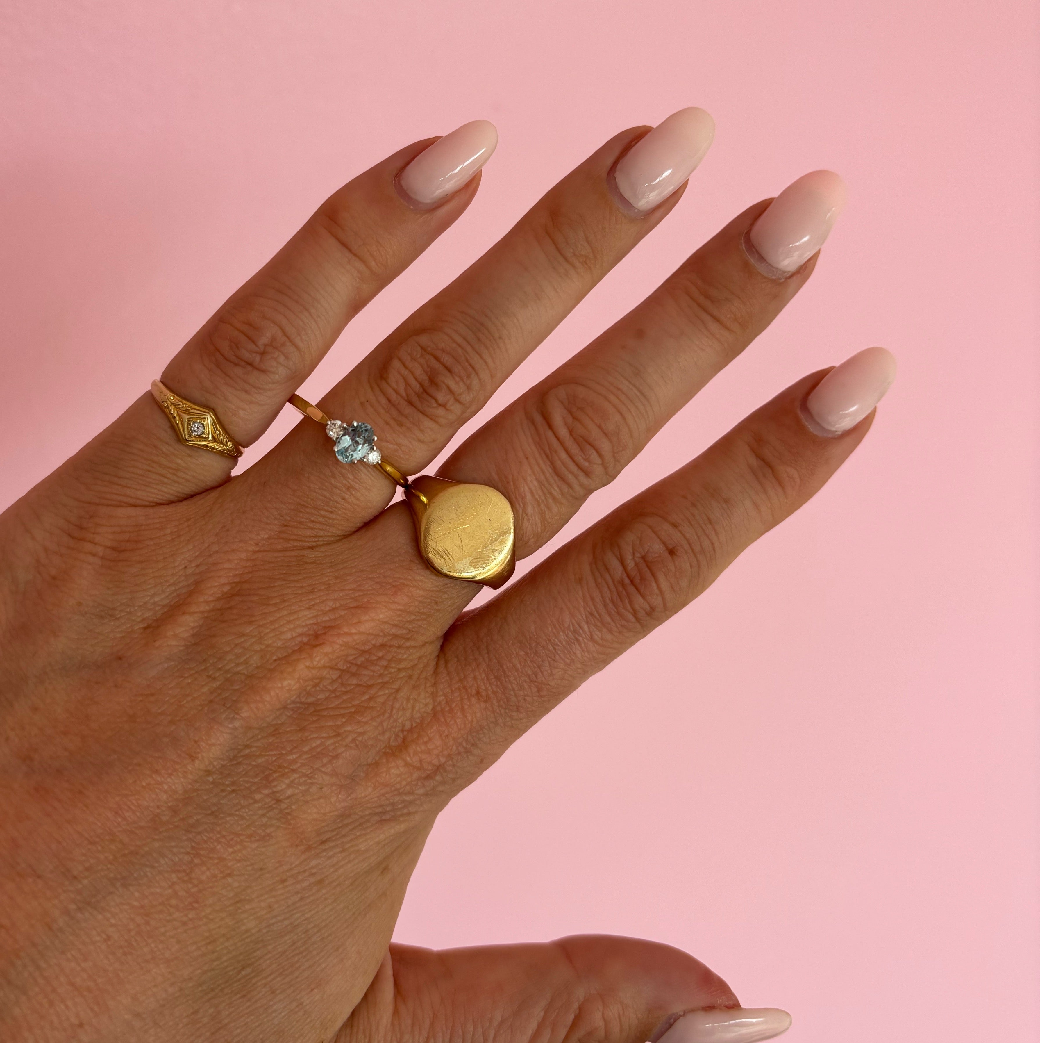 18ct gold 0.21ct oval aquamarine and diamond three stone ring (made to order)