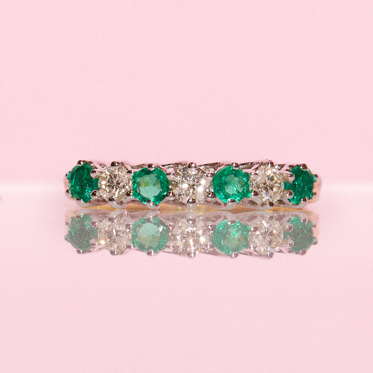 Vintage 18ct gold emerald and diamond half eternity ring