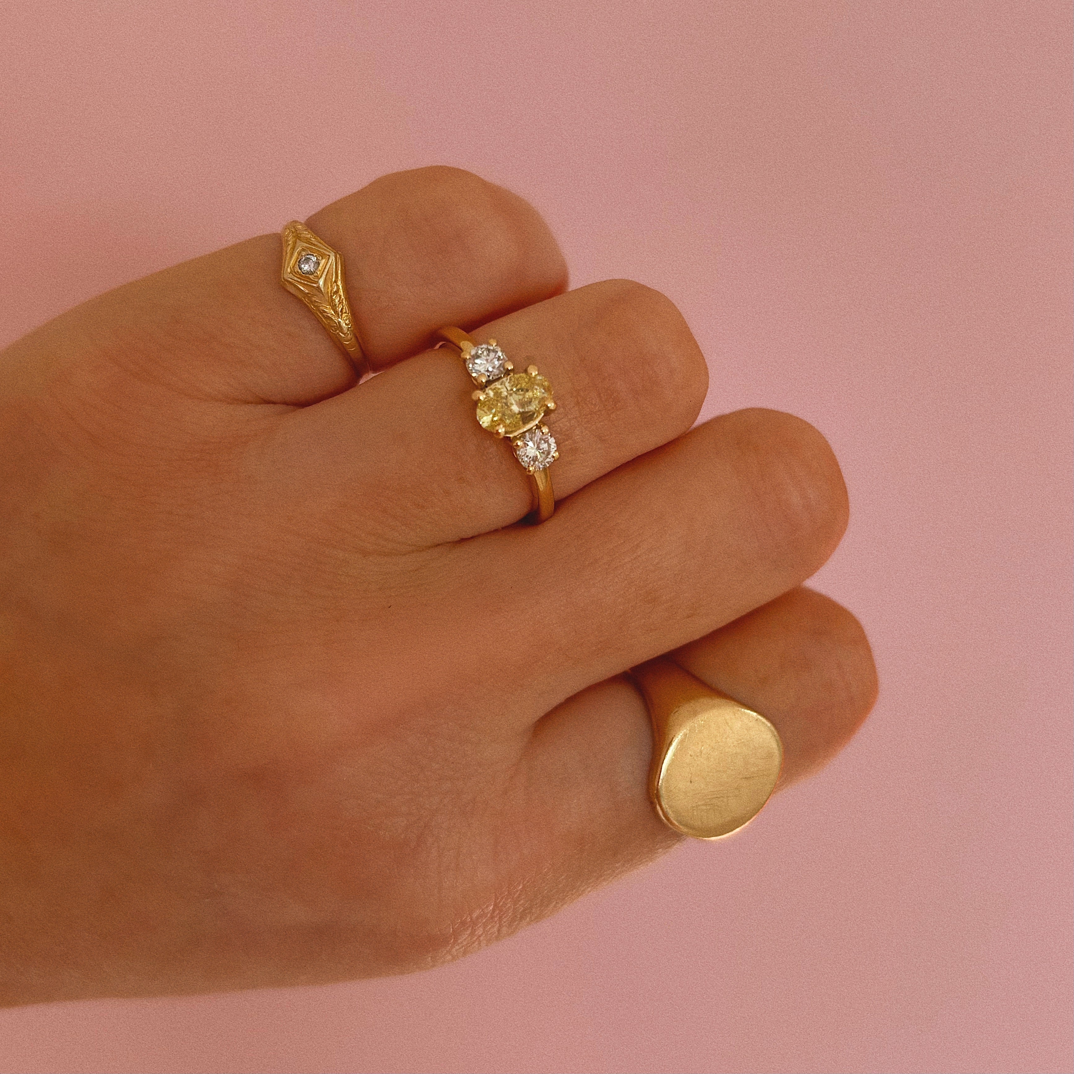 18ct gold 0.91ct yellow diamond three stone ring (made to order)