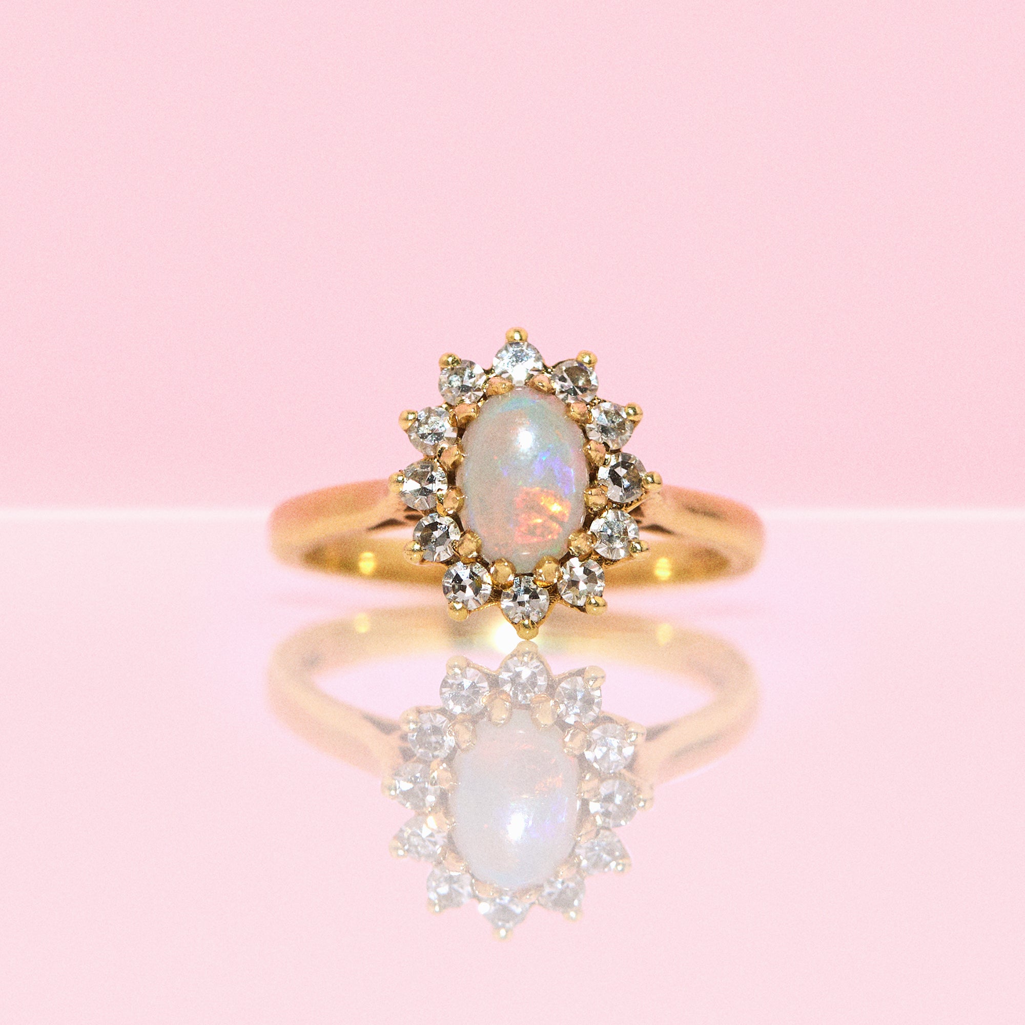 18ct gold opal and diamond cluster ring