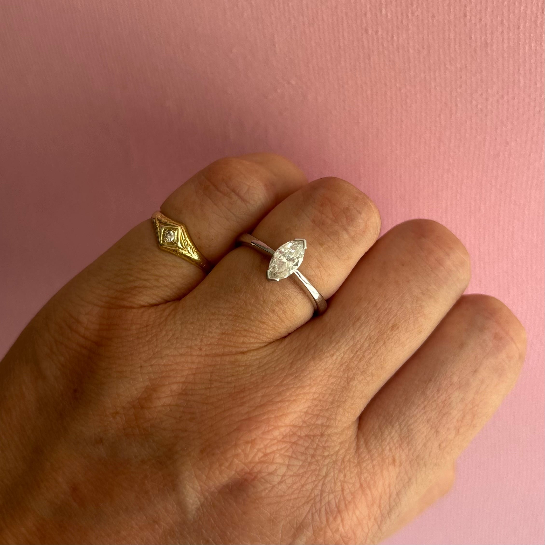 18ct white gold marquise diamond solitaire ring