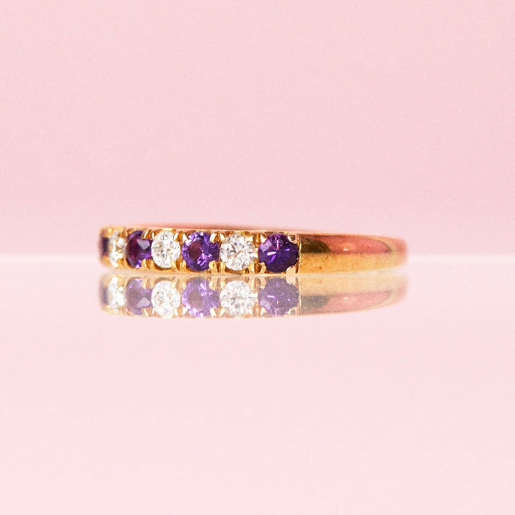 18ct gold amethyst and diamond half-eternity ring (made to order)