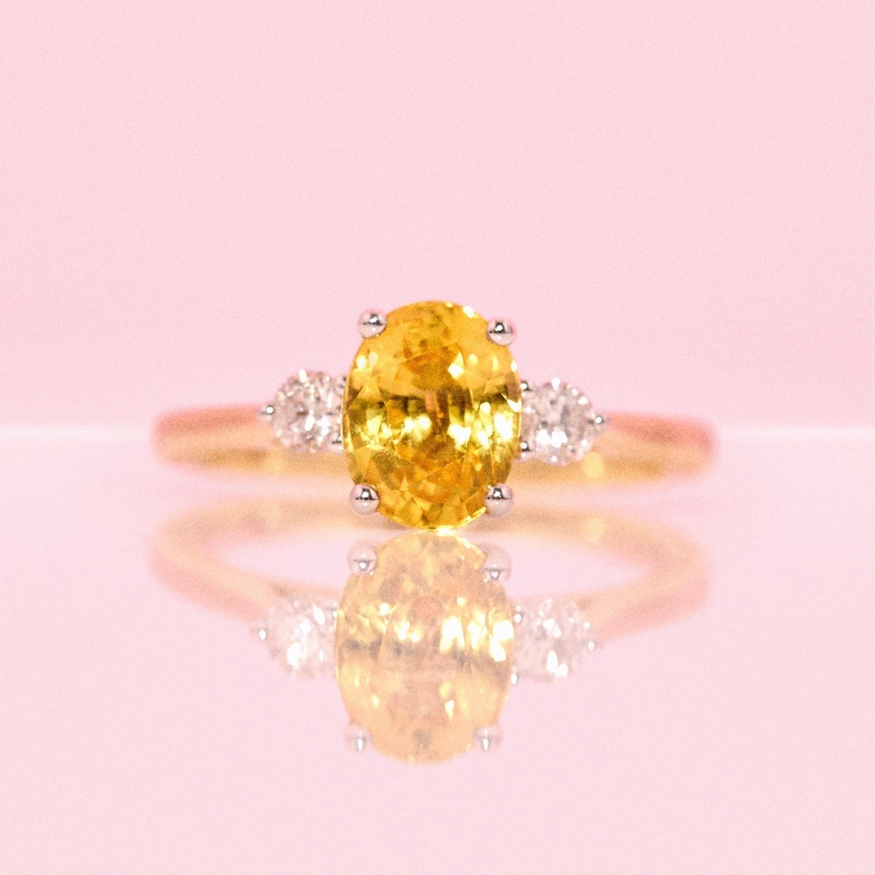 18ct gold yellow sapphire and diamond three stone ring (made to order)