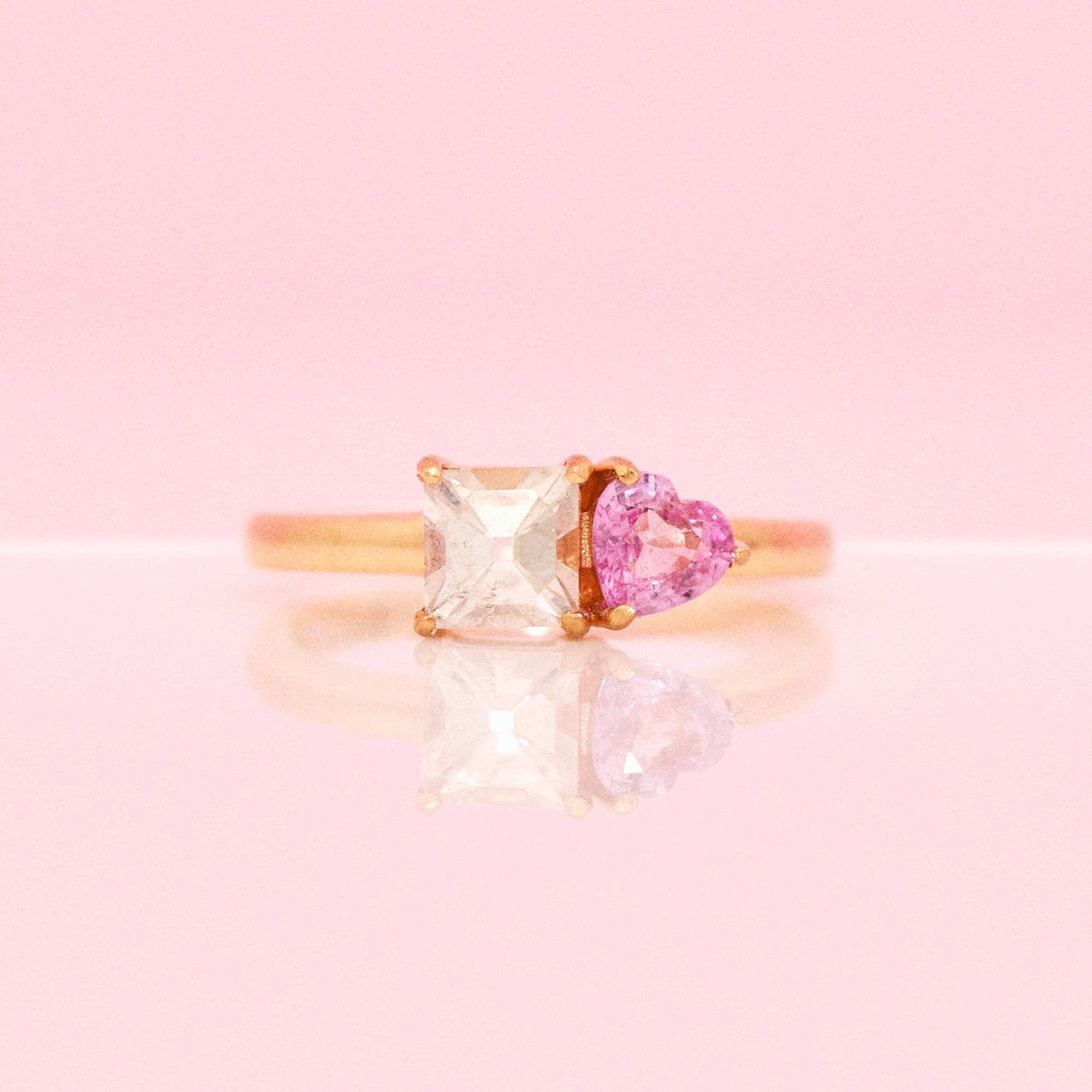 9ct white gold ‘toi et moi’ ring with a pink sapphire and a white sapphire (made to order)