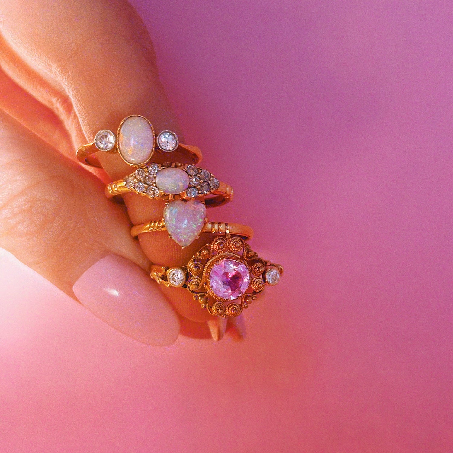 18ct gold opal and old cut diamond east to west Victorian ring