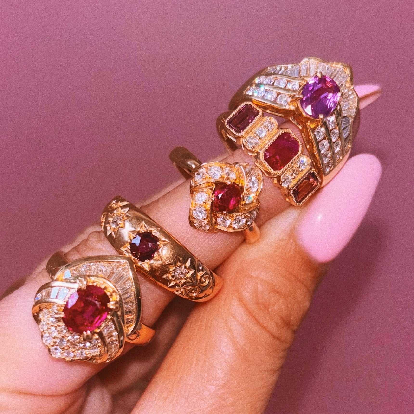 18ct gold ruby, pink sapphire and diamond ring