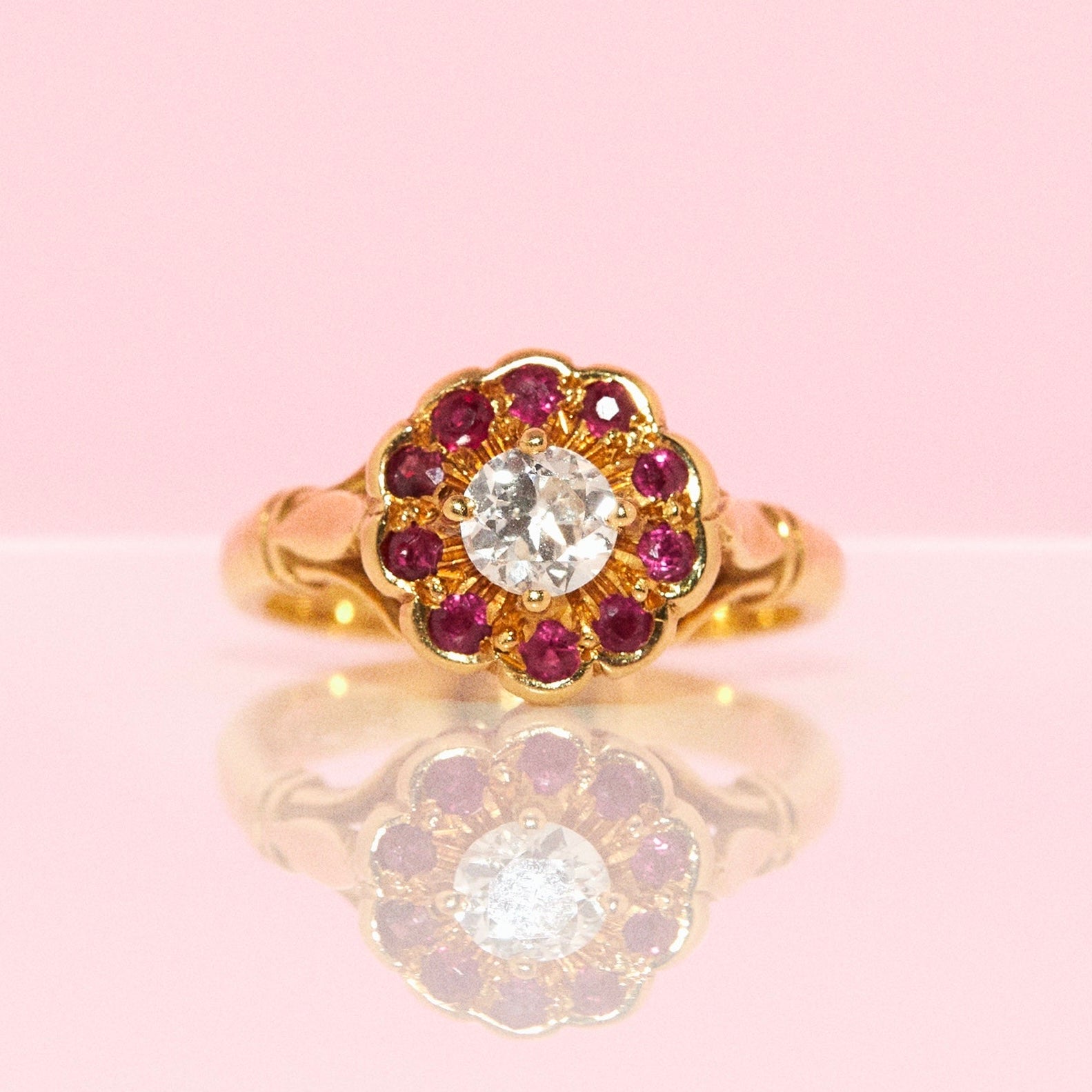 18ct gold ruby and diamond cluster ring from 1994