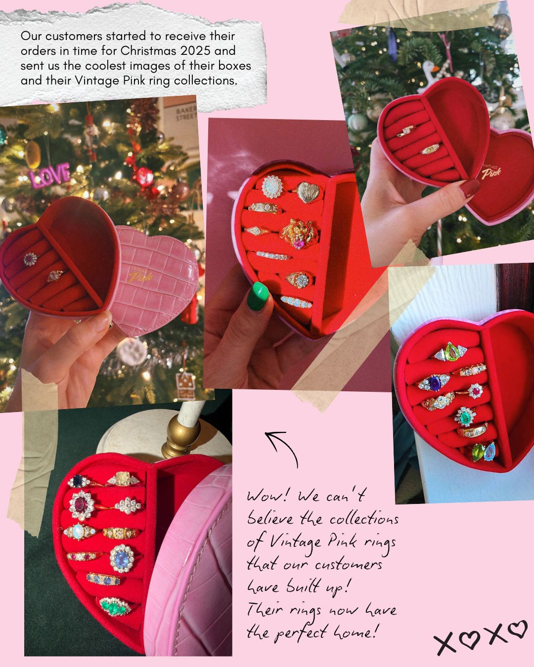 Heart-shaped pink faux croc and red velvet jewellery box (large)