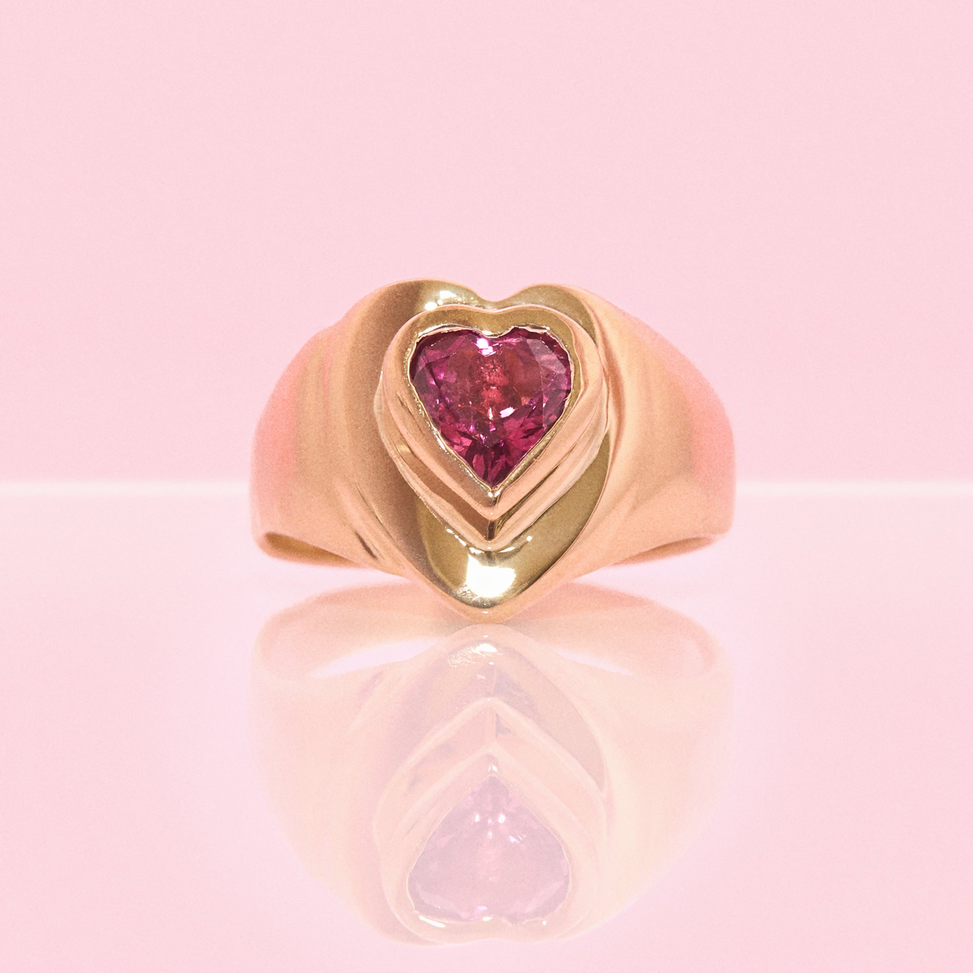 18ct gold heart shaped pink tourmaline antique pinky ring