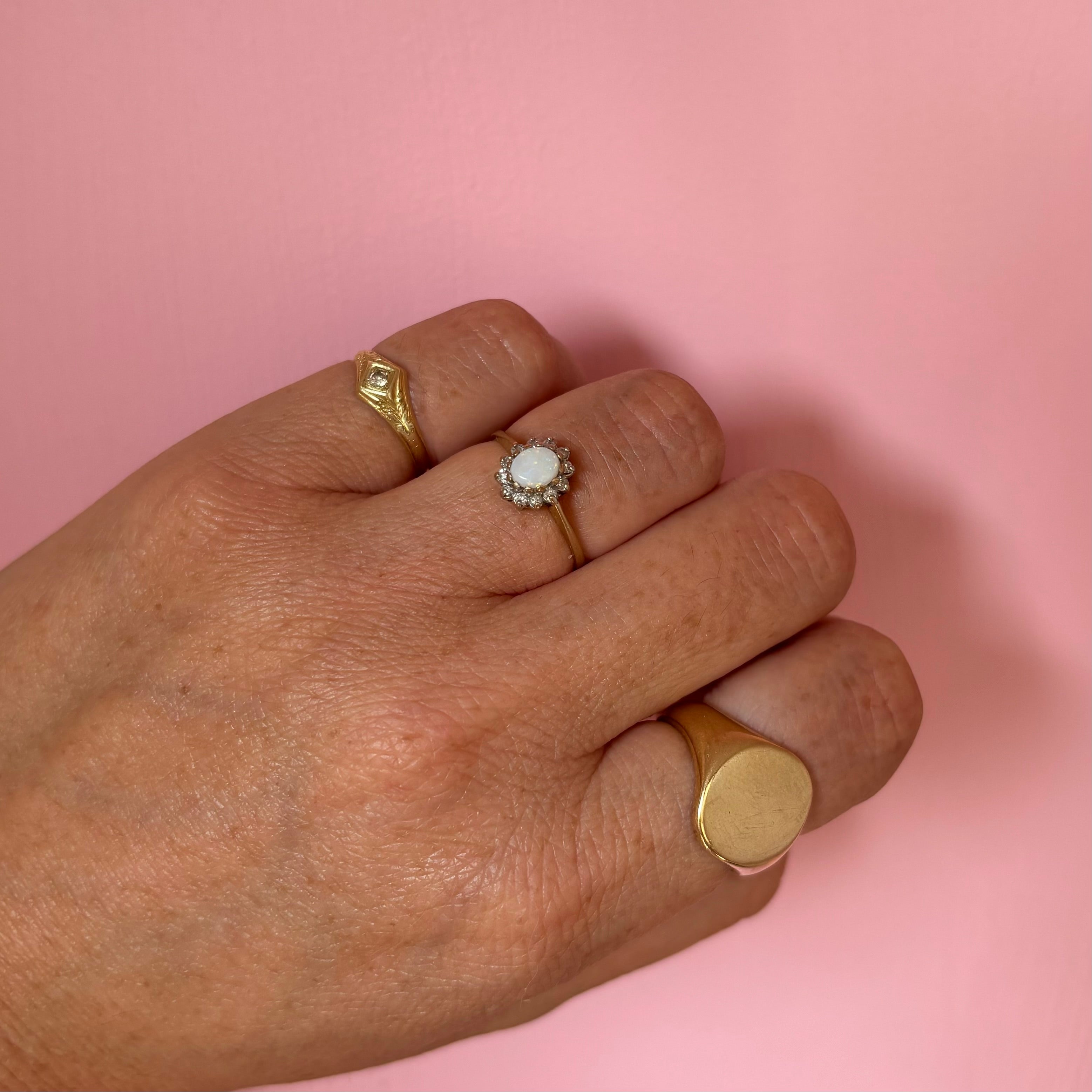 9ct gold opal and diamond cluster ring