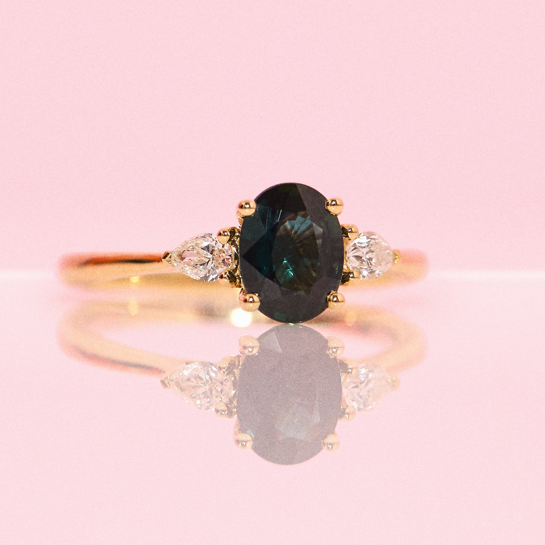 18ct gold 1.42ct green sapphire and diamond three stone ring (made to order)