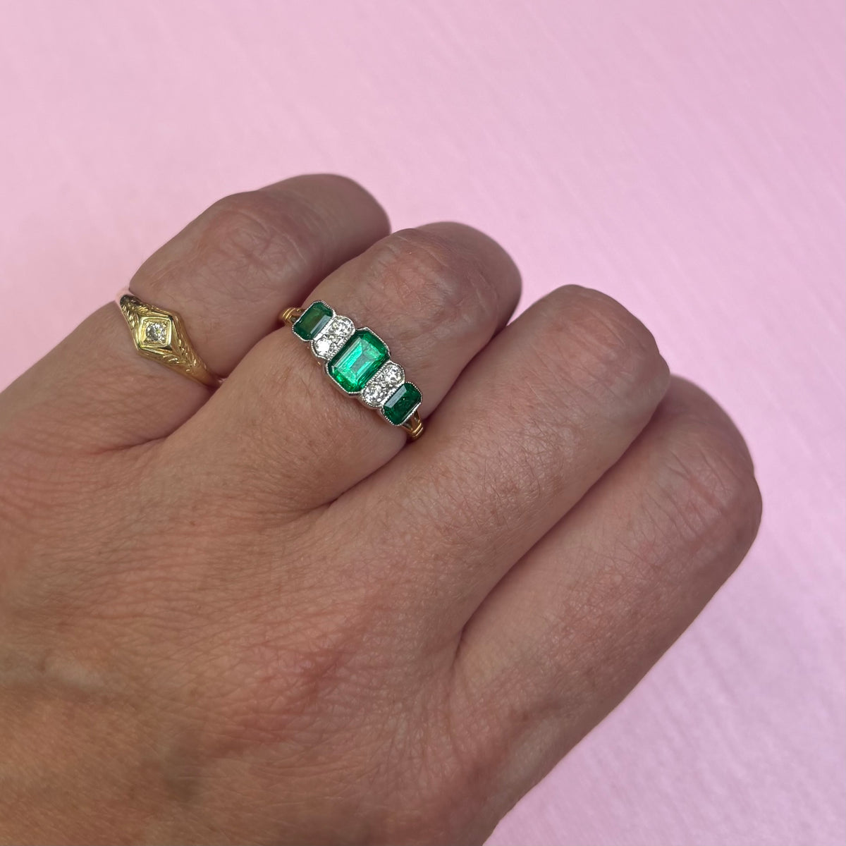 Vintage 18ct gold emerald and diamond ring