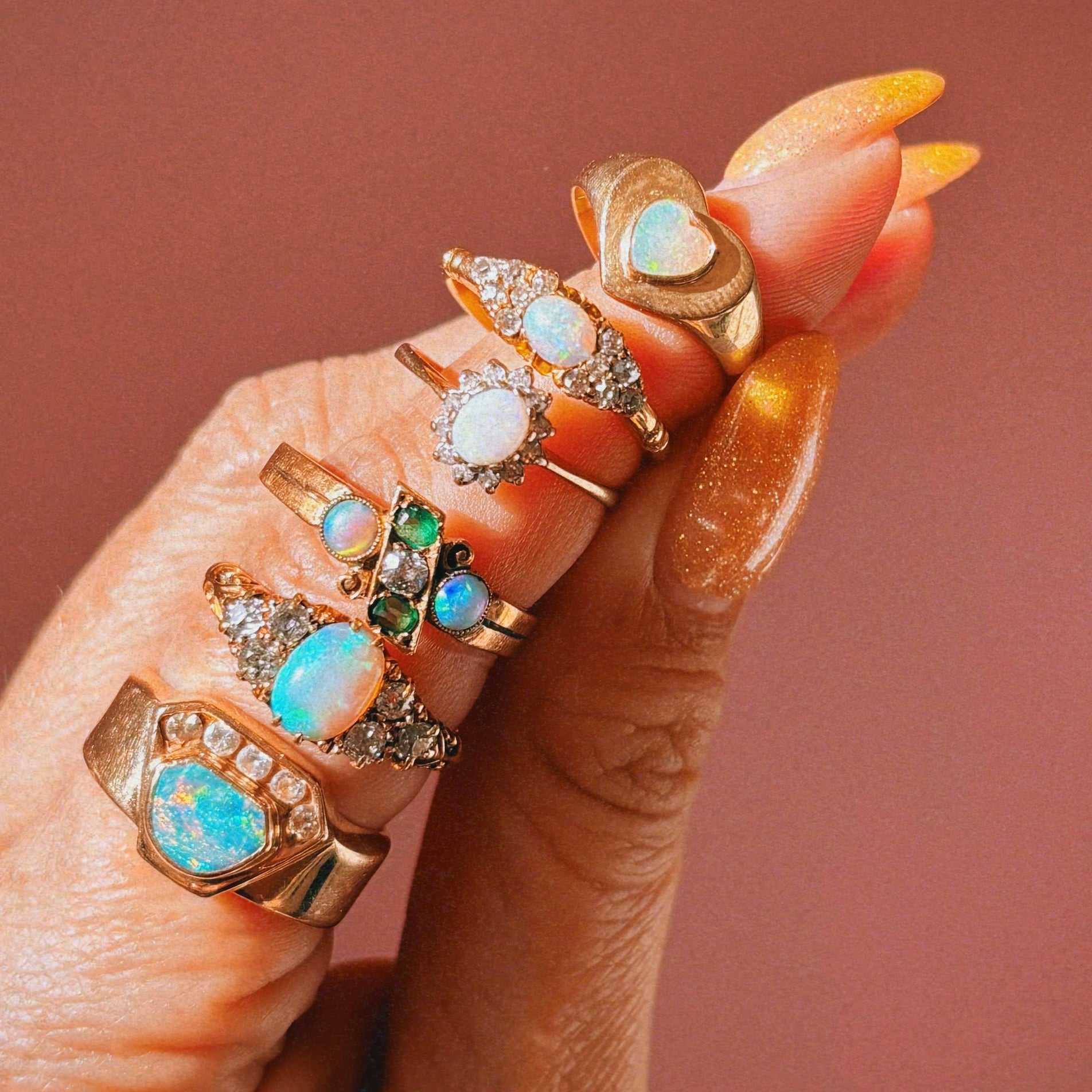 14ct gold Australian fire opal and diamond ‘crown’ ring