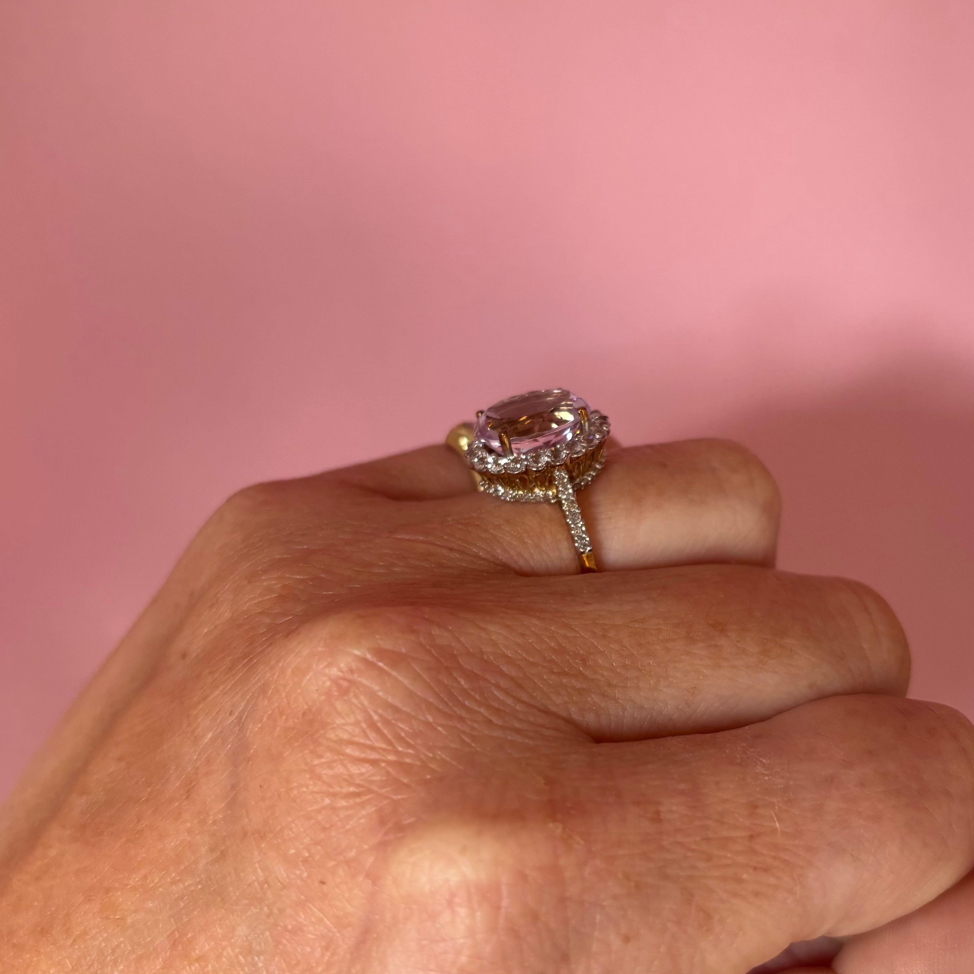 9ct gold amethyst and diamond cluster ring