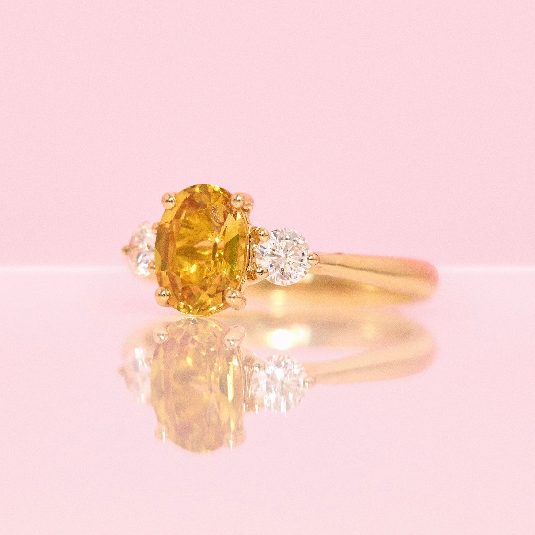 18ct gold yellow sapphire and diamond three stone ring (made to order)