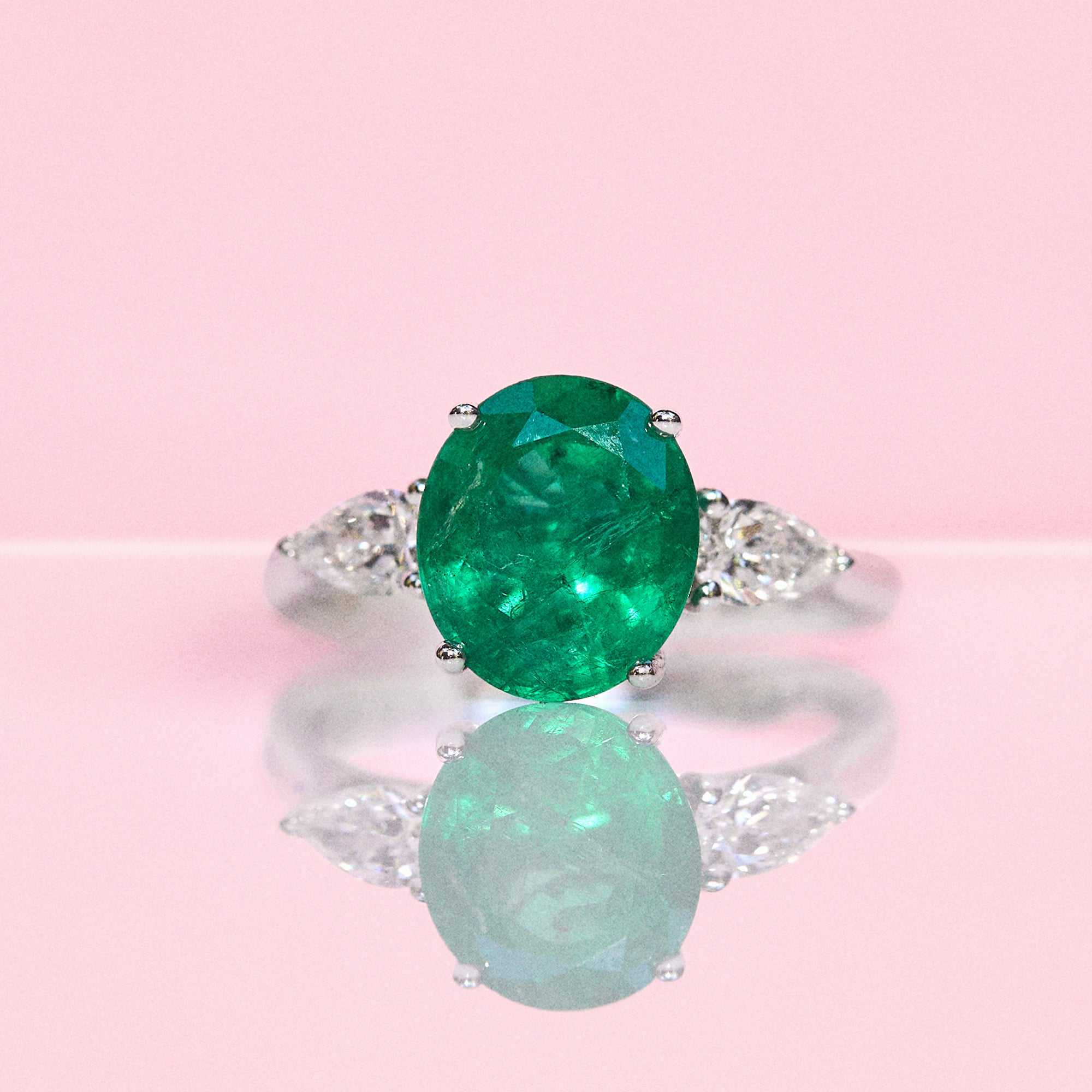 Platinum 2.91ct emerald and diamond ring