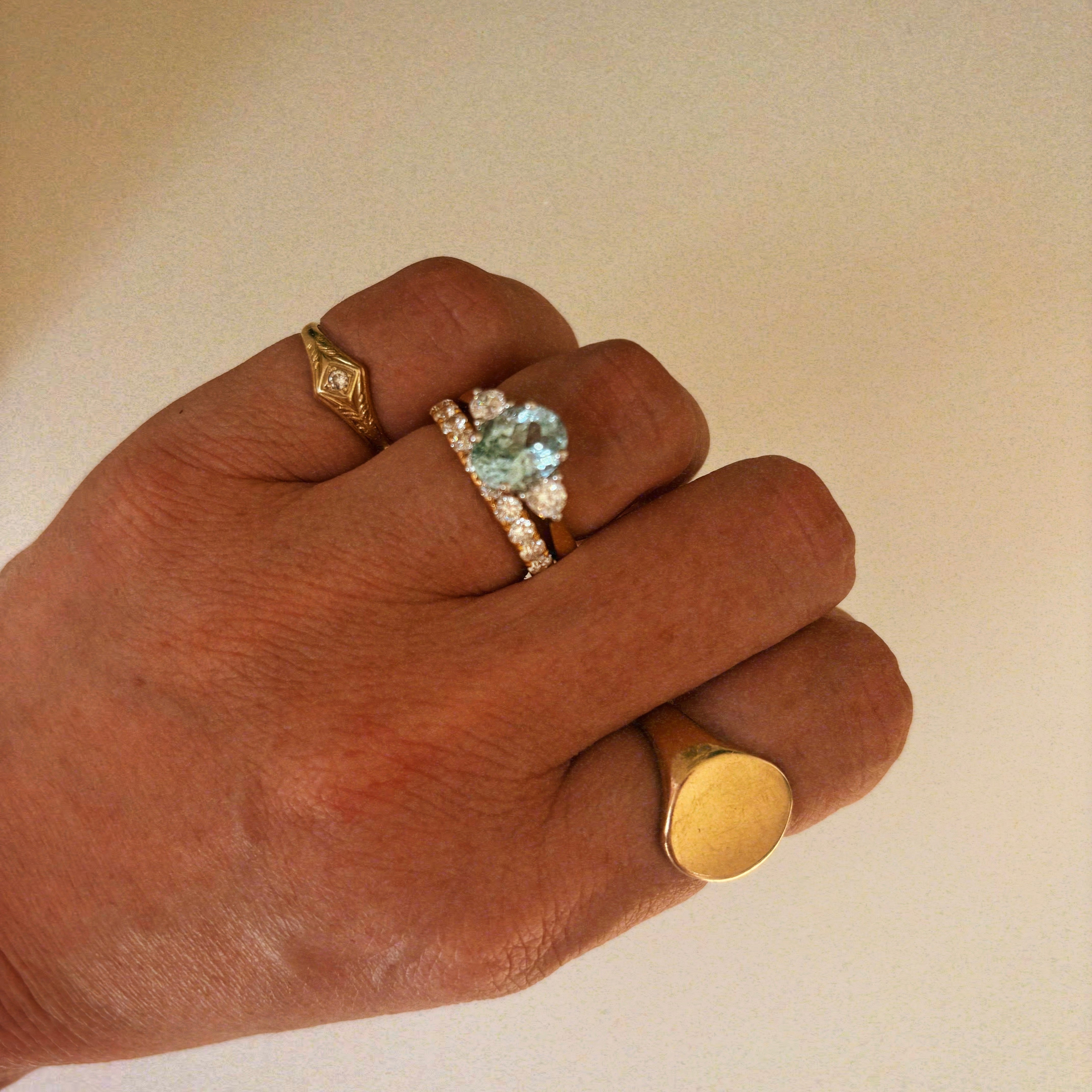 18ct gold 2.03ct aquamarine and 0.33ct diamond three stone ring (Made to order)