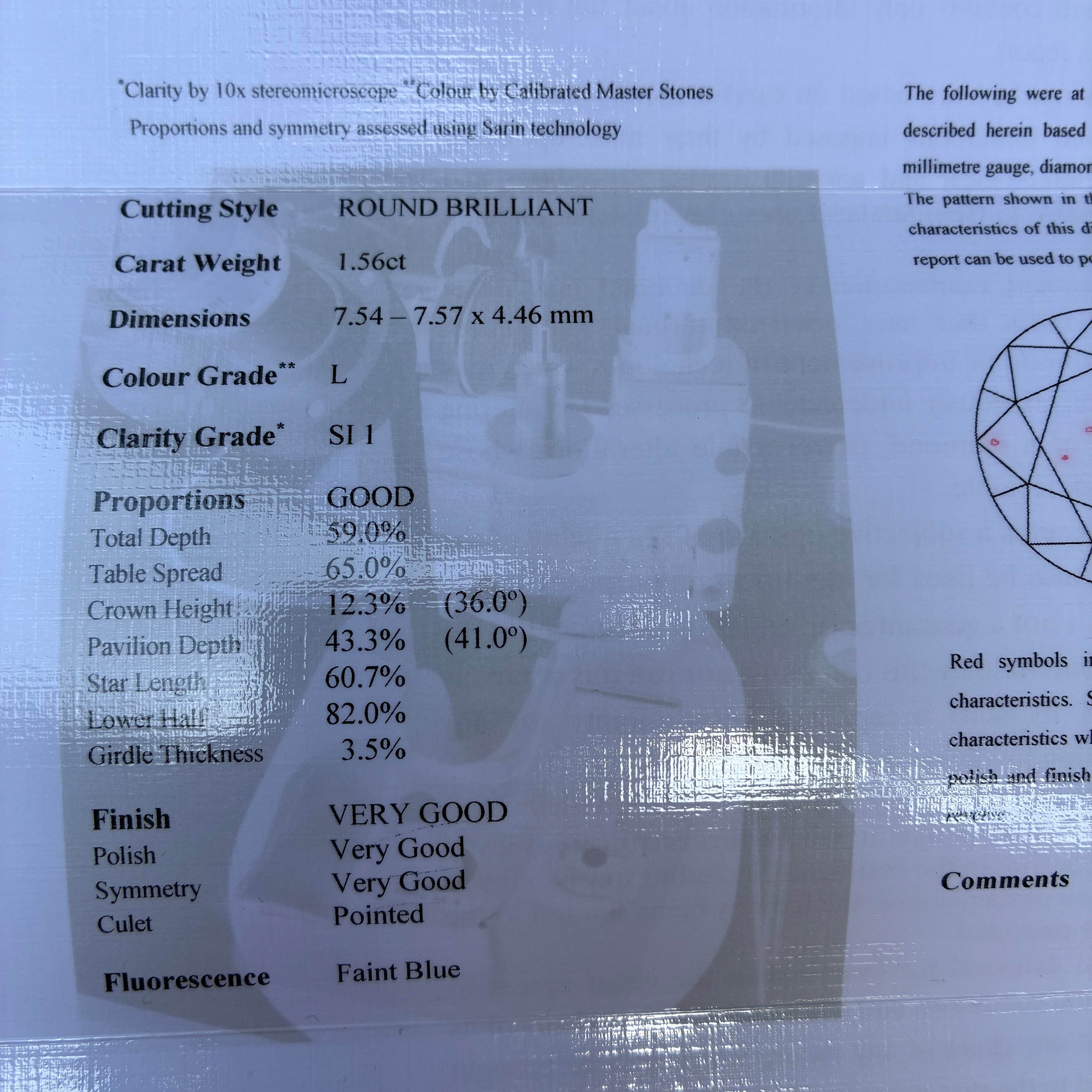 Loose vintage stone ready to be made into a ring: 1.56ct round brilliant cut diamond