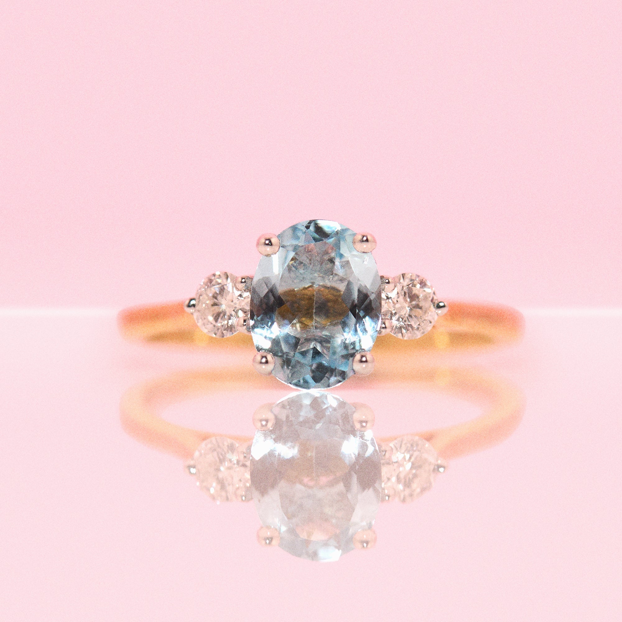 9ct gold aquamarine and diamond three stone ring (made to order)