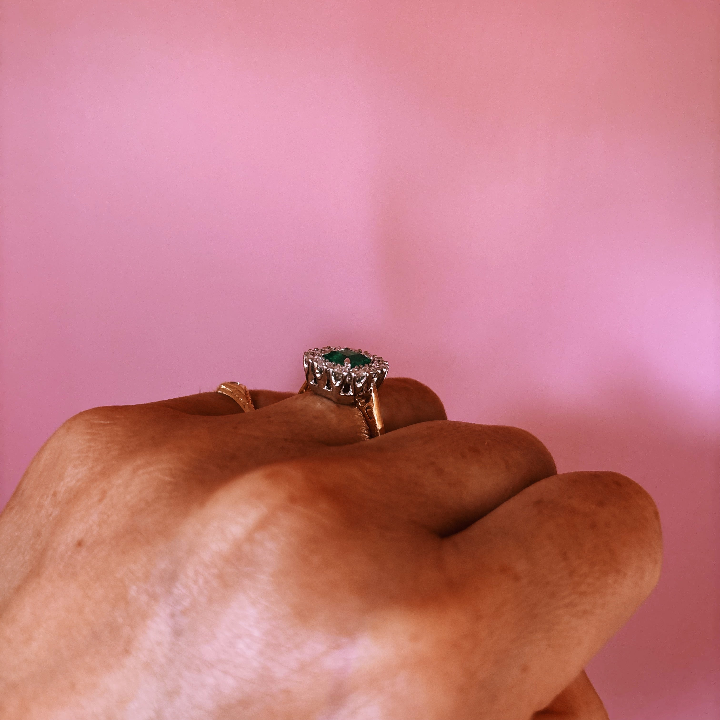 18ct gold emerald and diamond cluster ring (made to order)