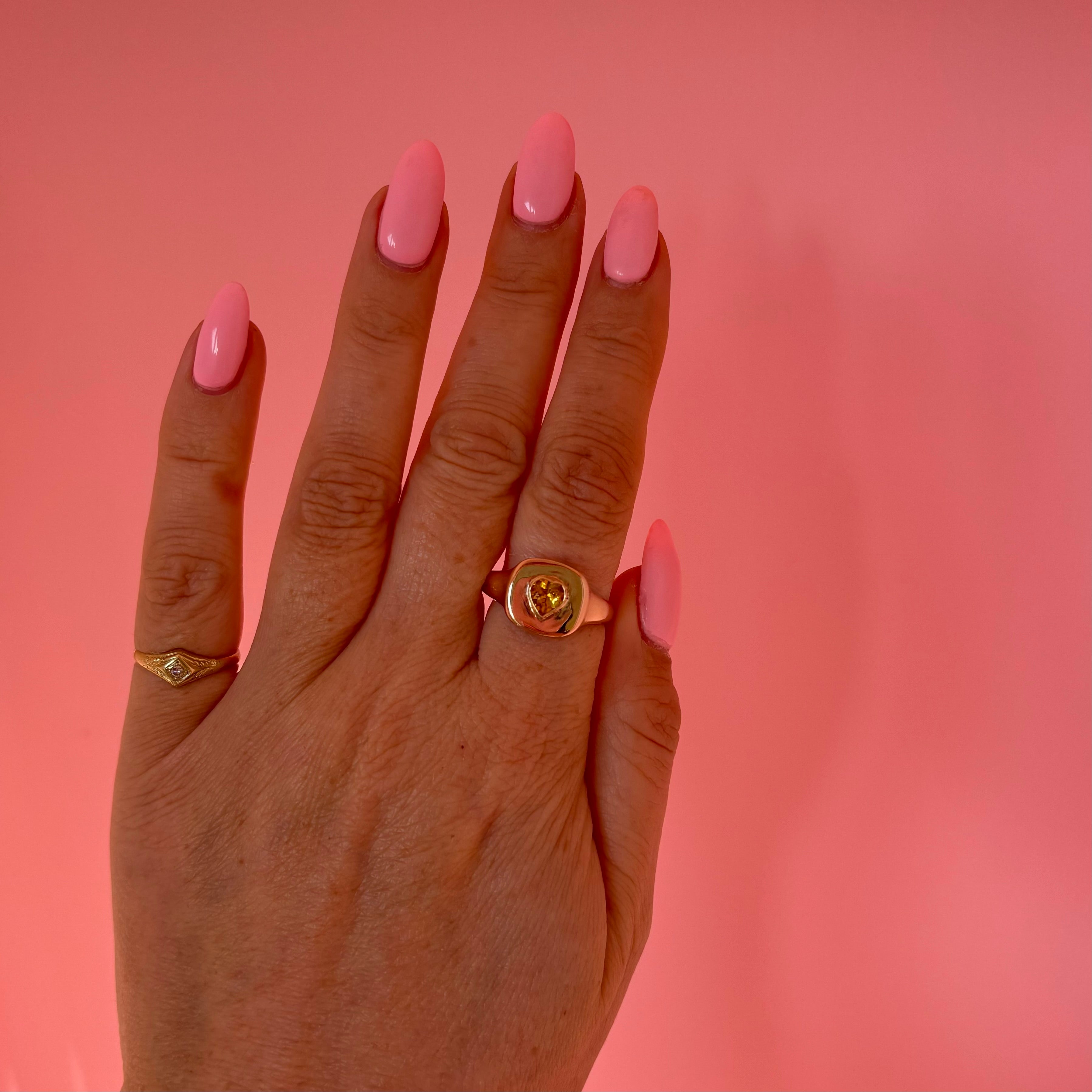 9ct gold heart shaped citrine signet ring from 1983