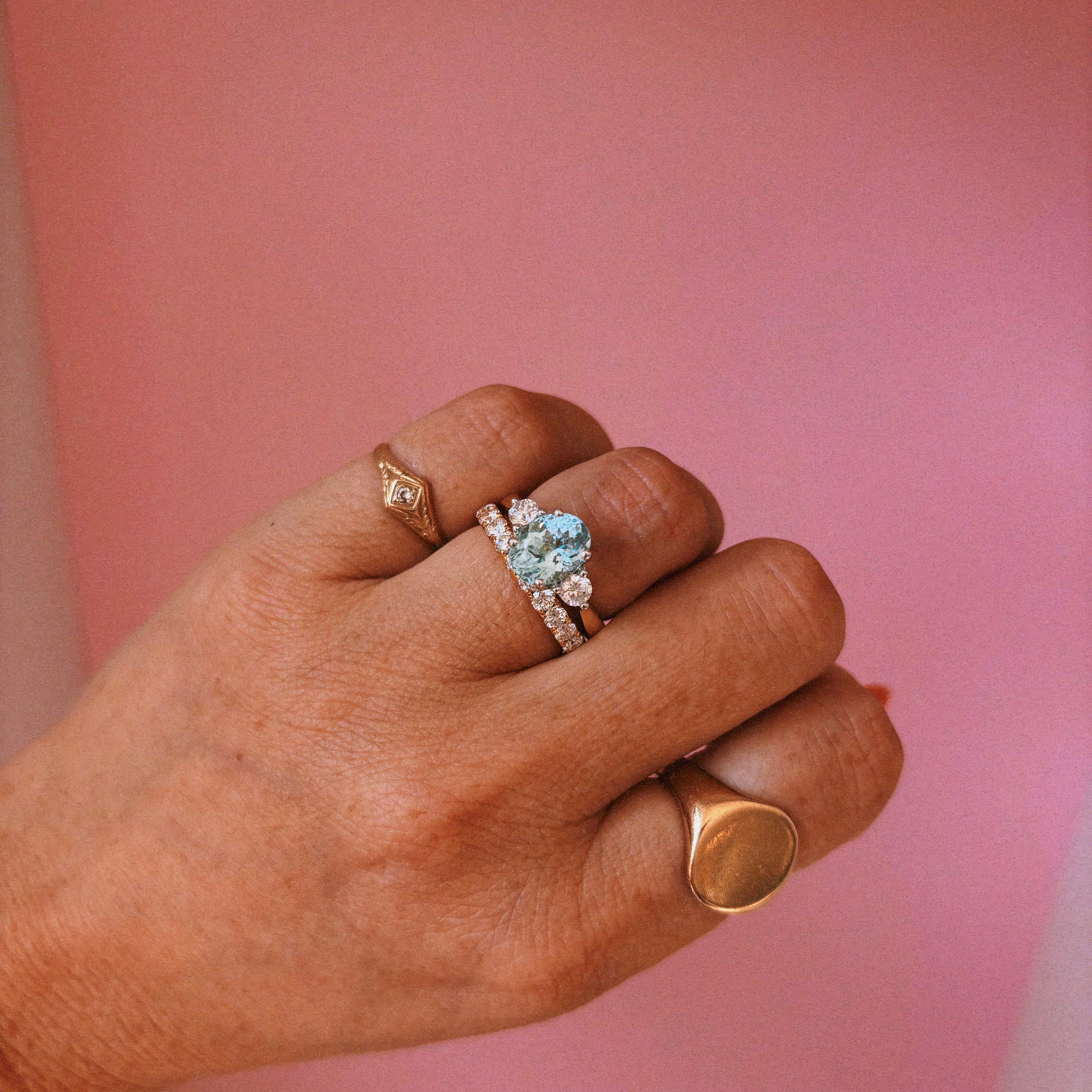 18ct gold 2.03ct aquamarine and 0.33ct diamond three stone ring (Made to order)