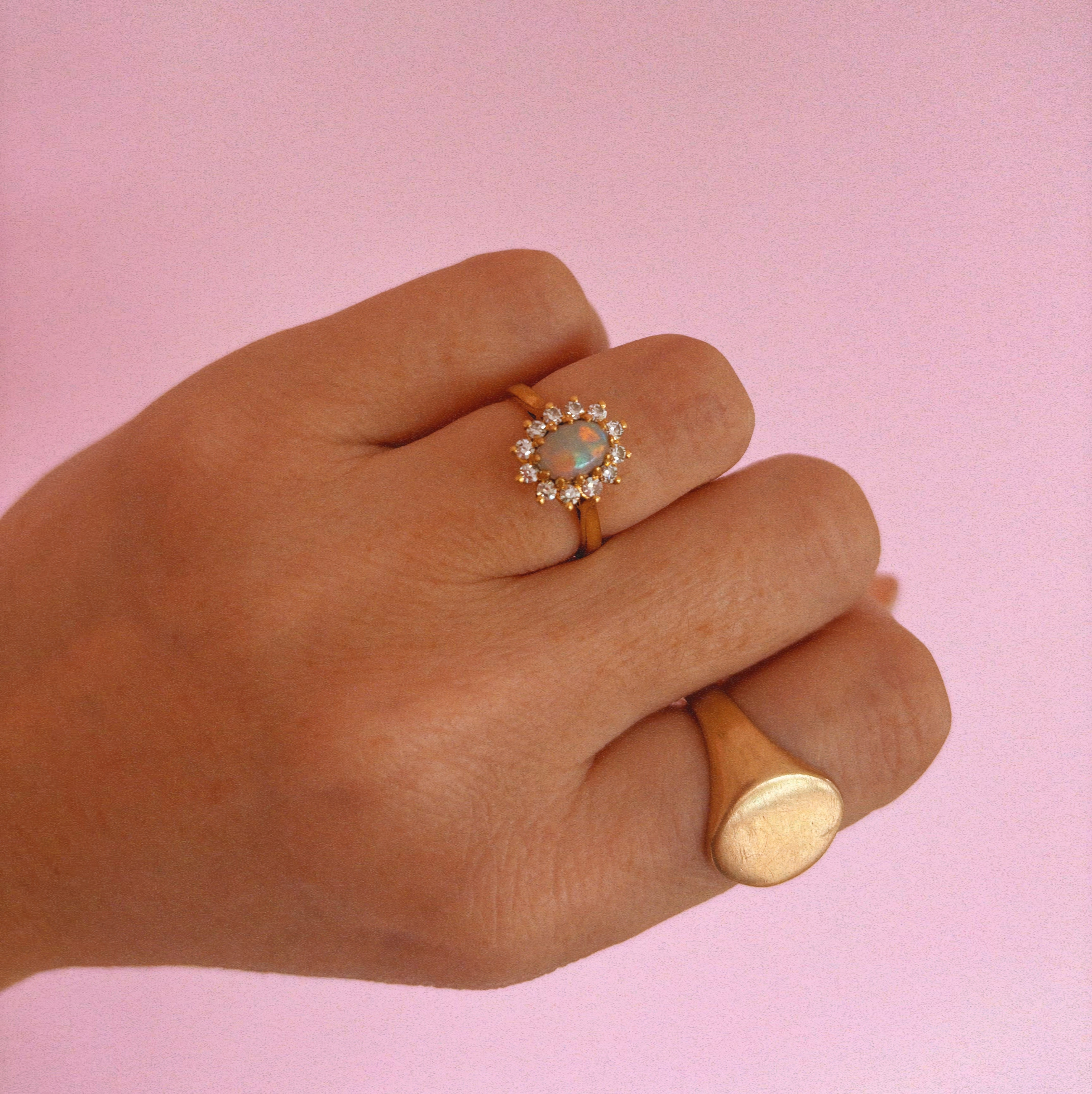 18ct gold opal and diamond cluster ring