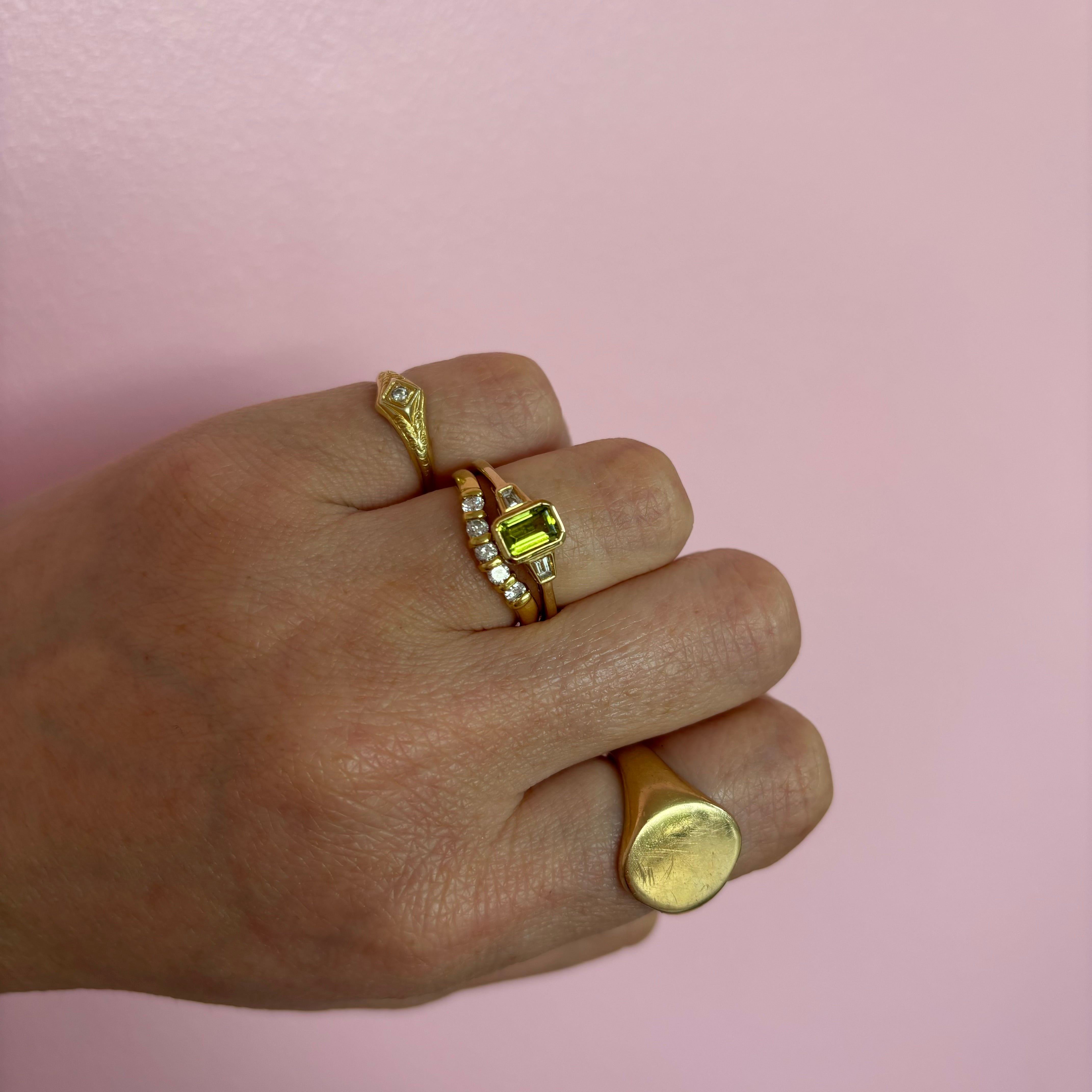 9ct gold peridot and diamond three stone ring (made to order)