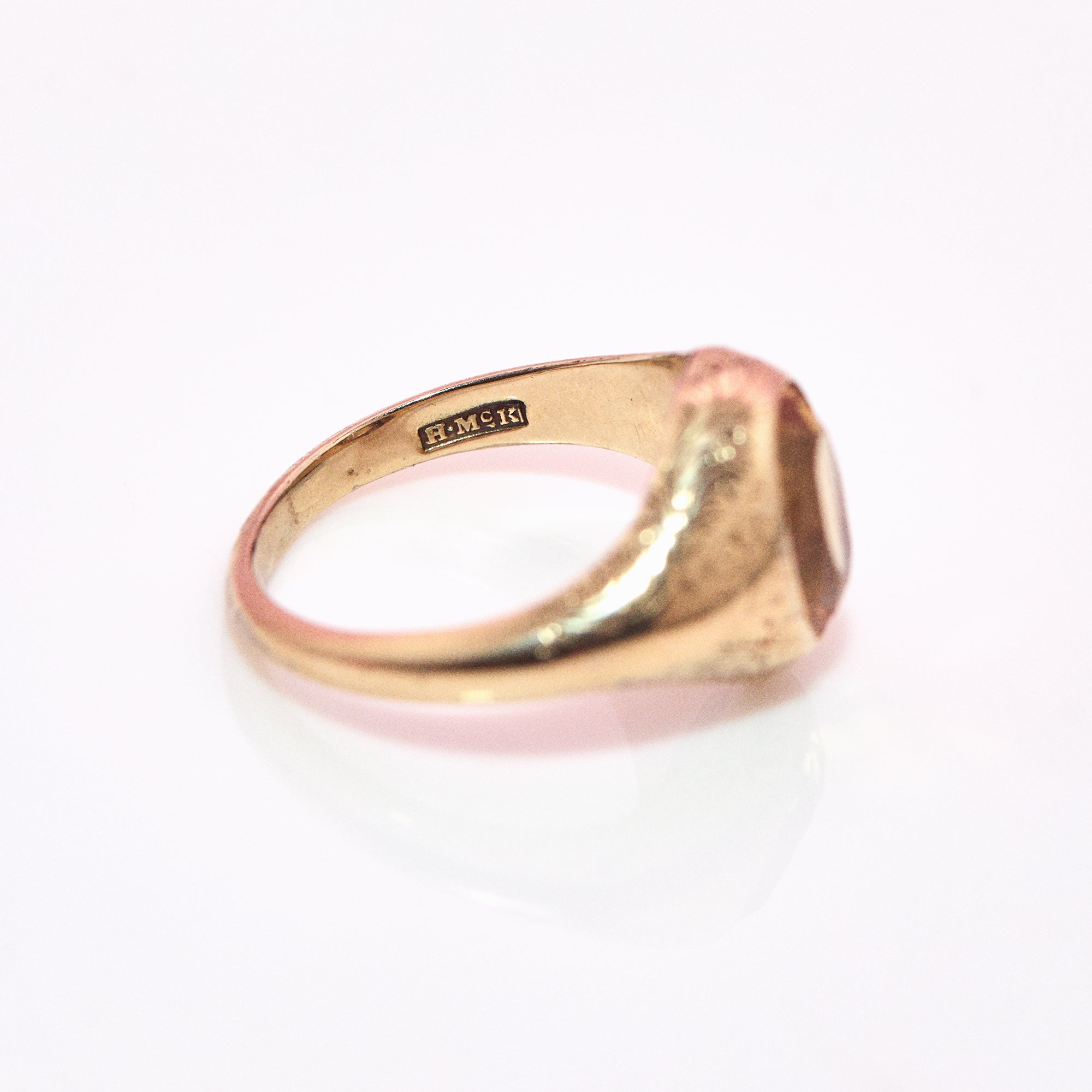 15ct gold orange topaz engraved signet ring