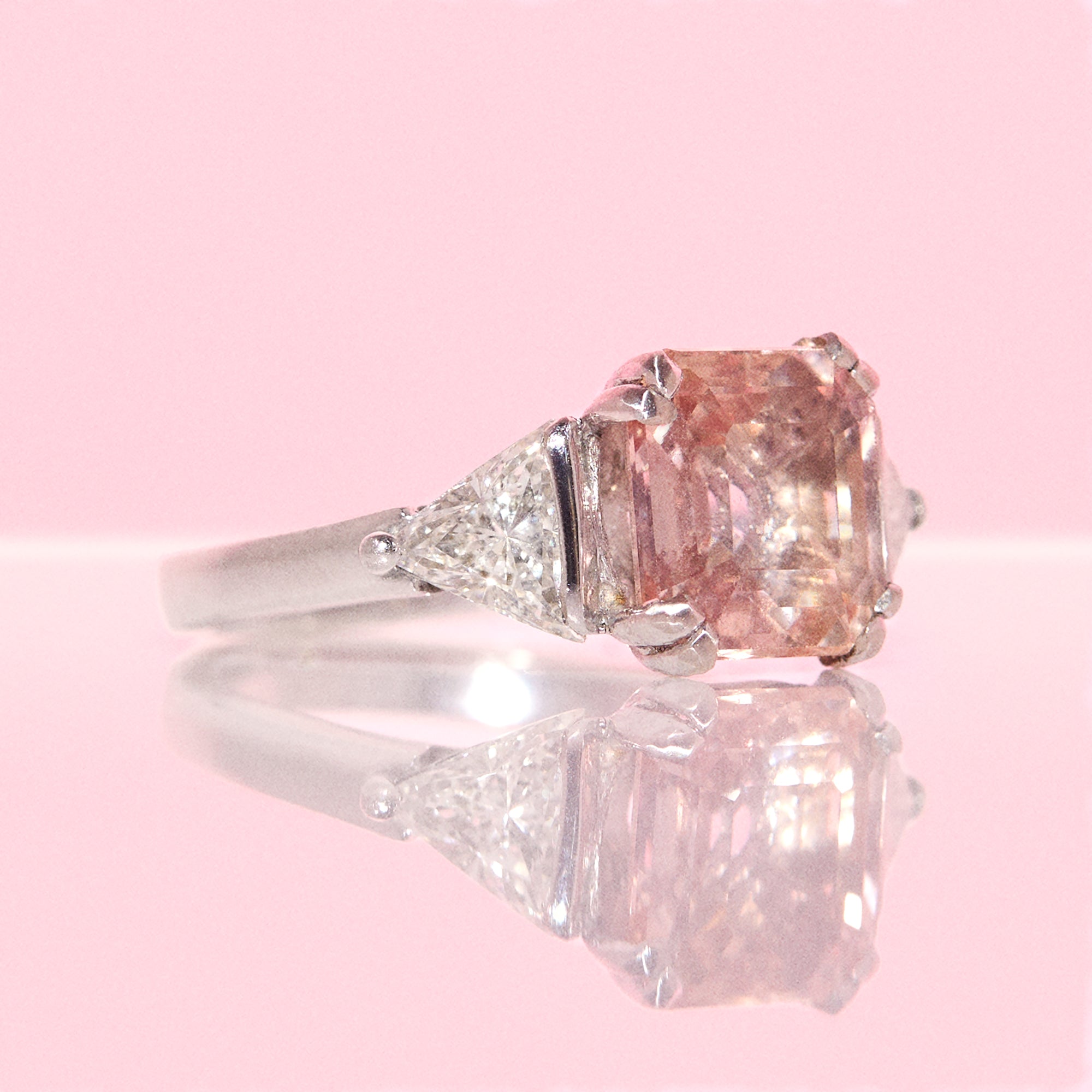 Vintage Platinum 4.19ct pink Sri Lankan octagonal cut Sapphire and diamond ring