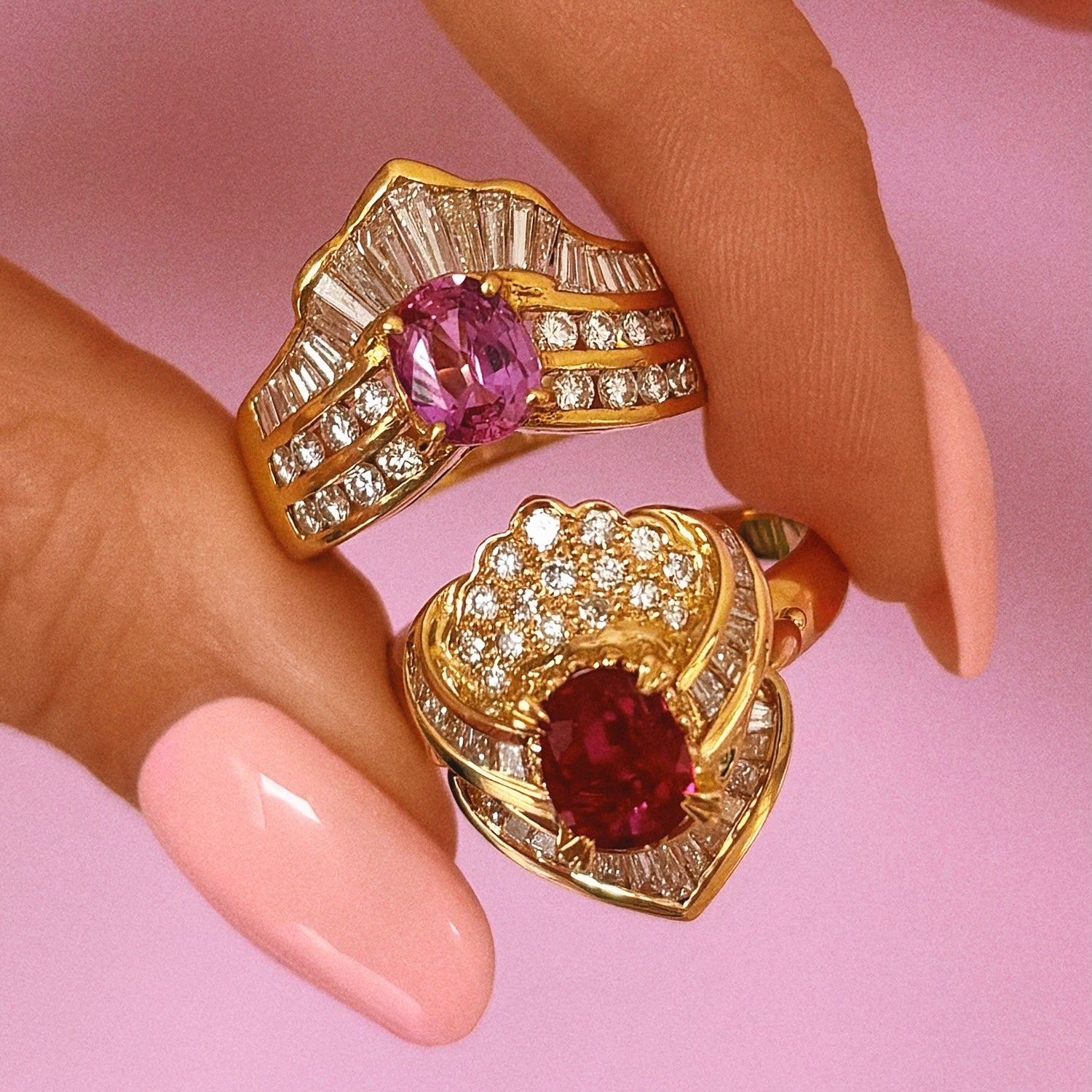 18ct gold ruby and diamond cluster ring