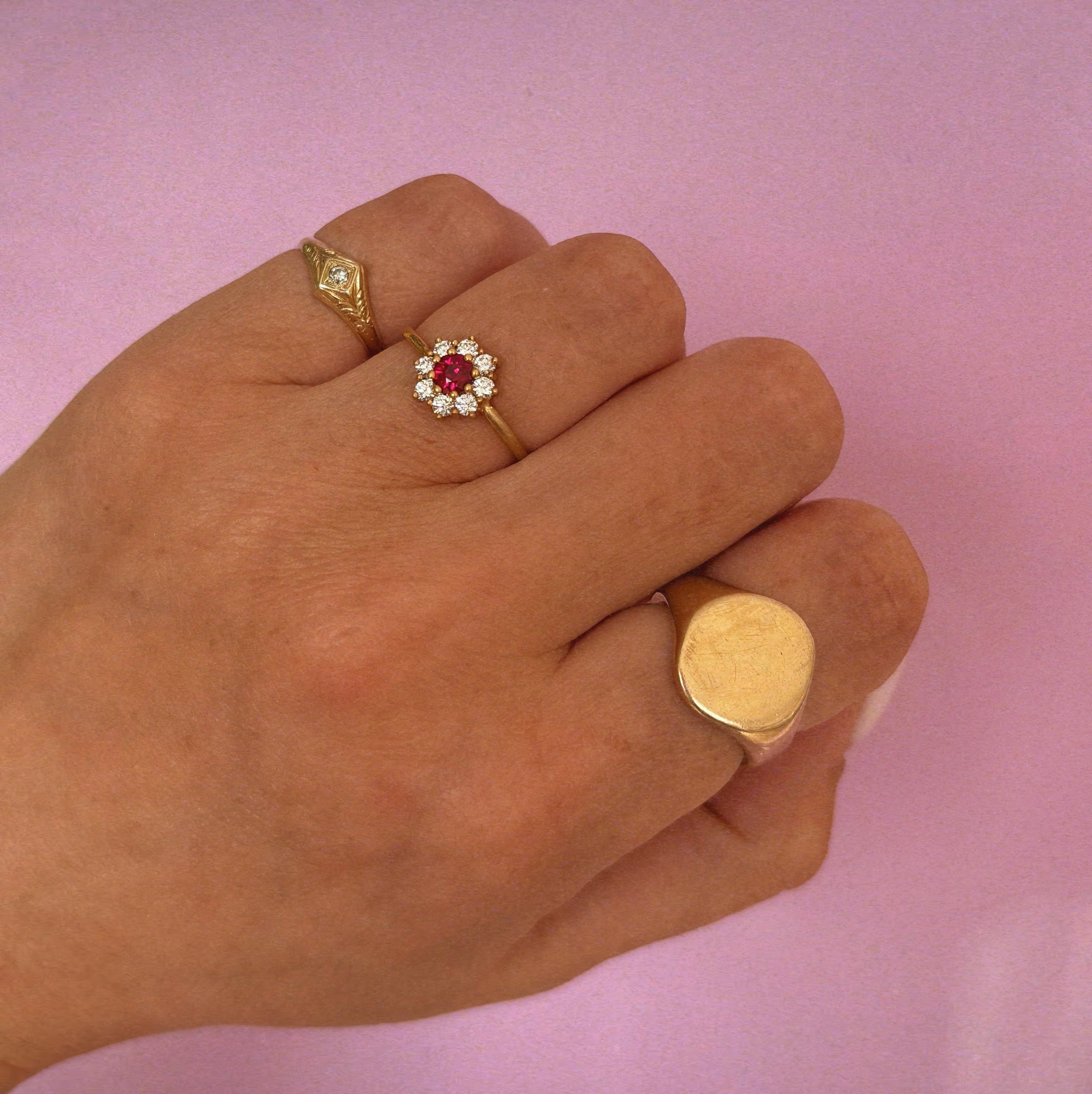 18ct gold ruby and diamond earring conversion ring