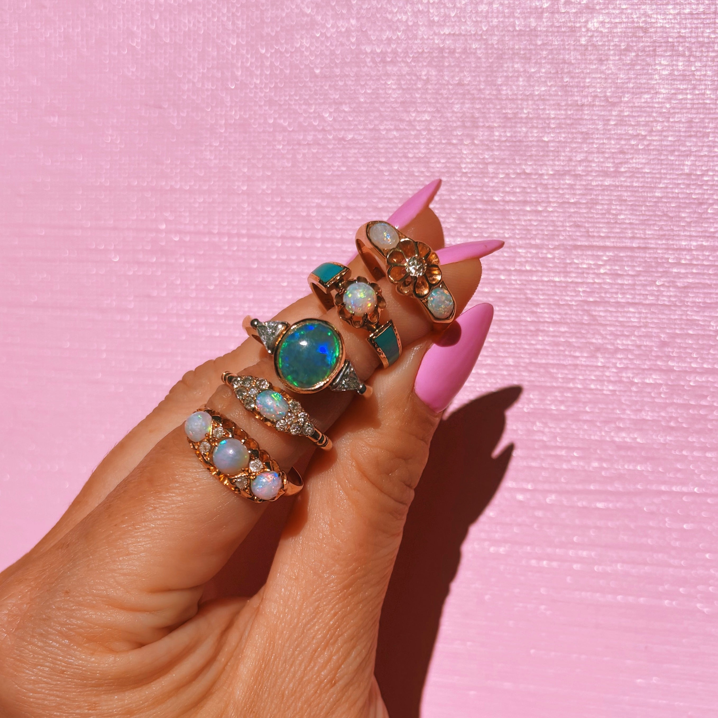 18ct gold opal and diamond seven stone ring