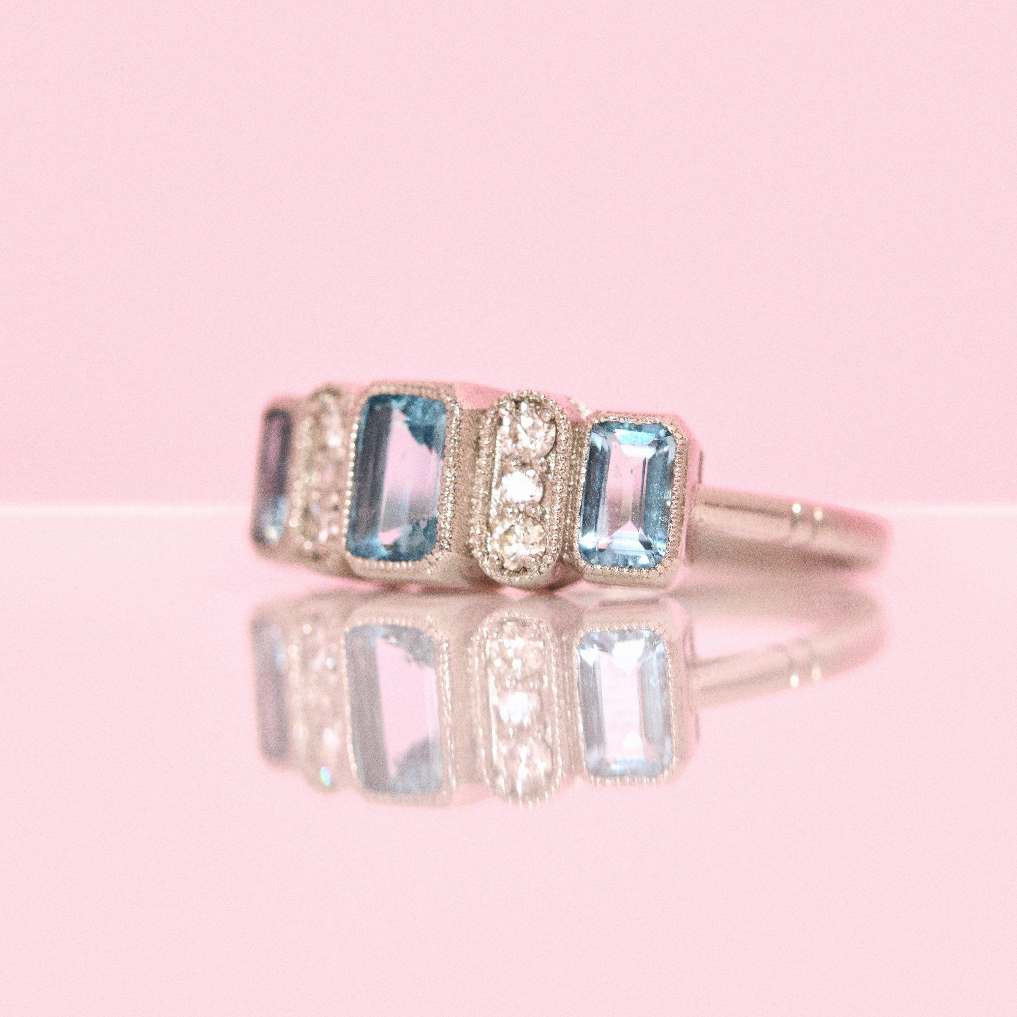 Platinum aquamarine and diamond ring (made to order)